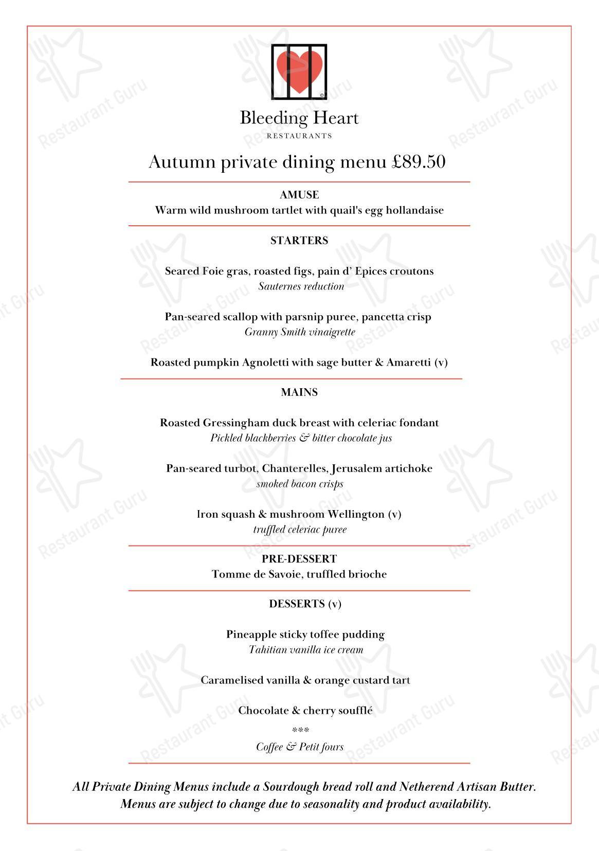The Crypt в Лондоне - Lunch Menu