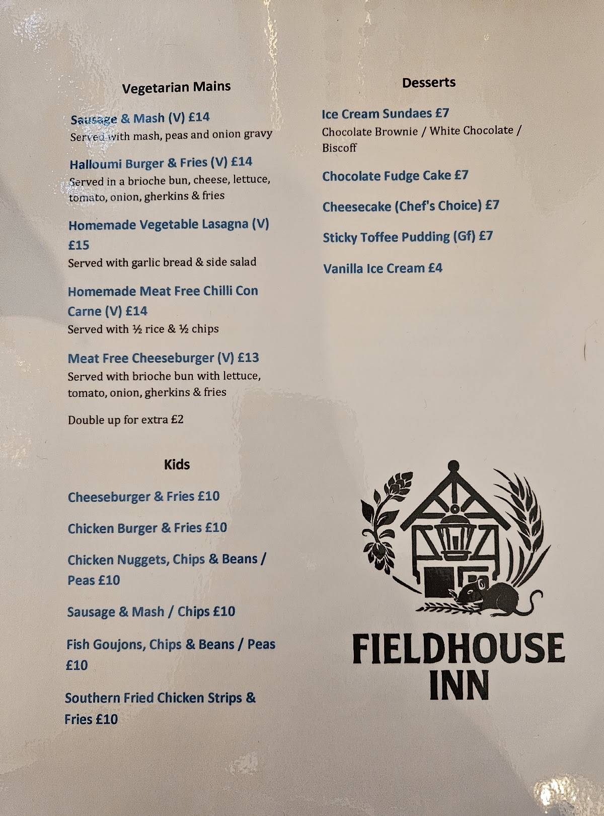 The Fieldhouse меню