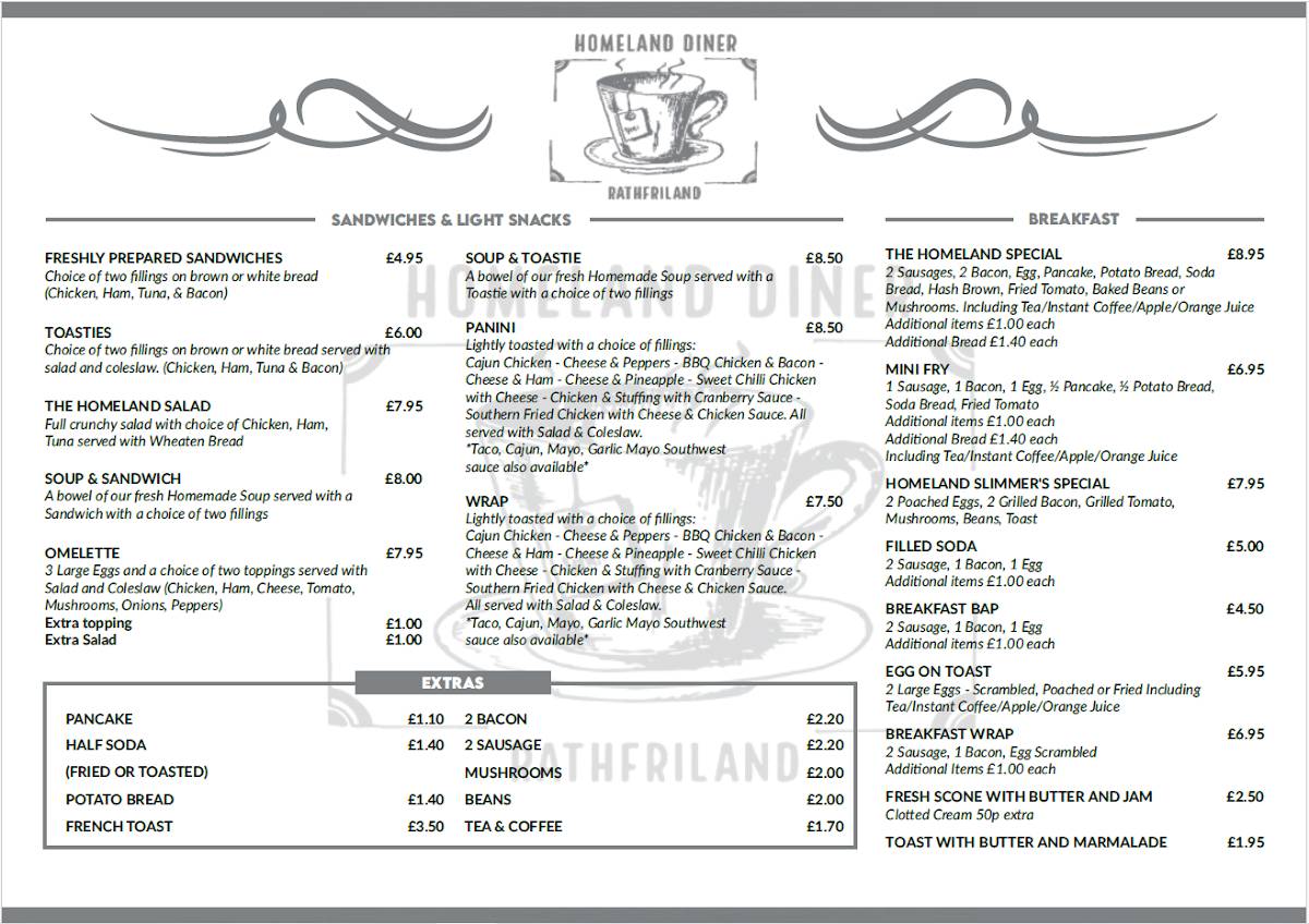 The Homeland Diner Cafe меню