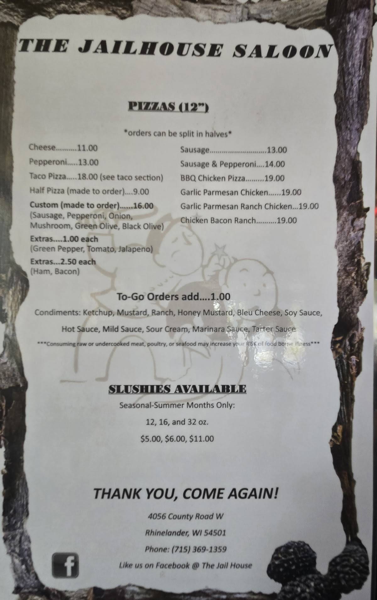 The Jailhouse saloon меню