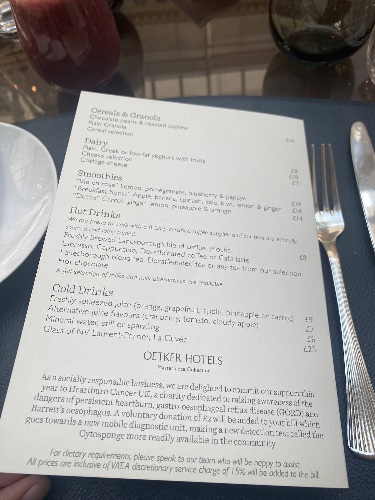 The Lanesborough Grill меню