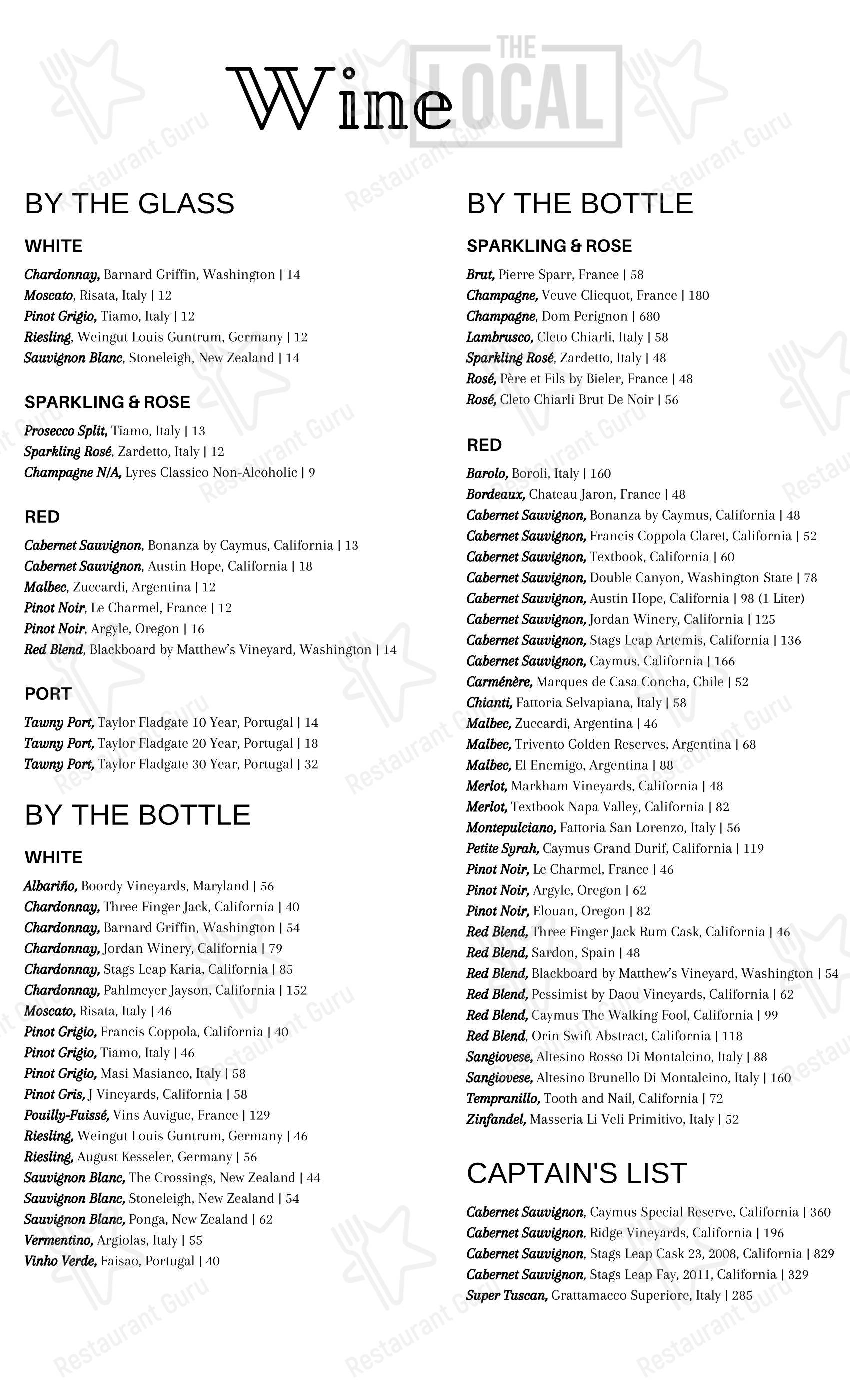 Меню ресторана The Local - Lunch Menu