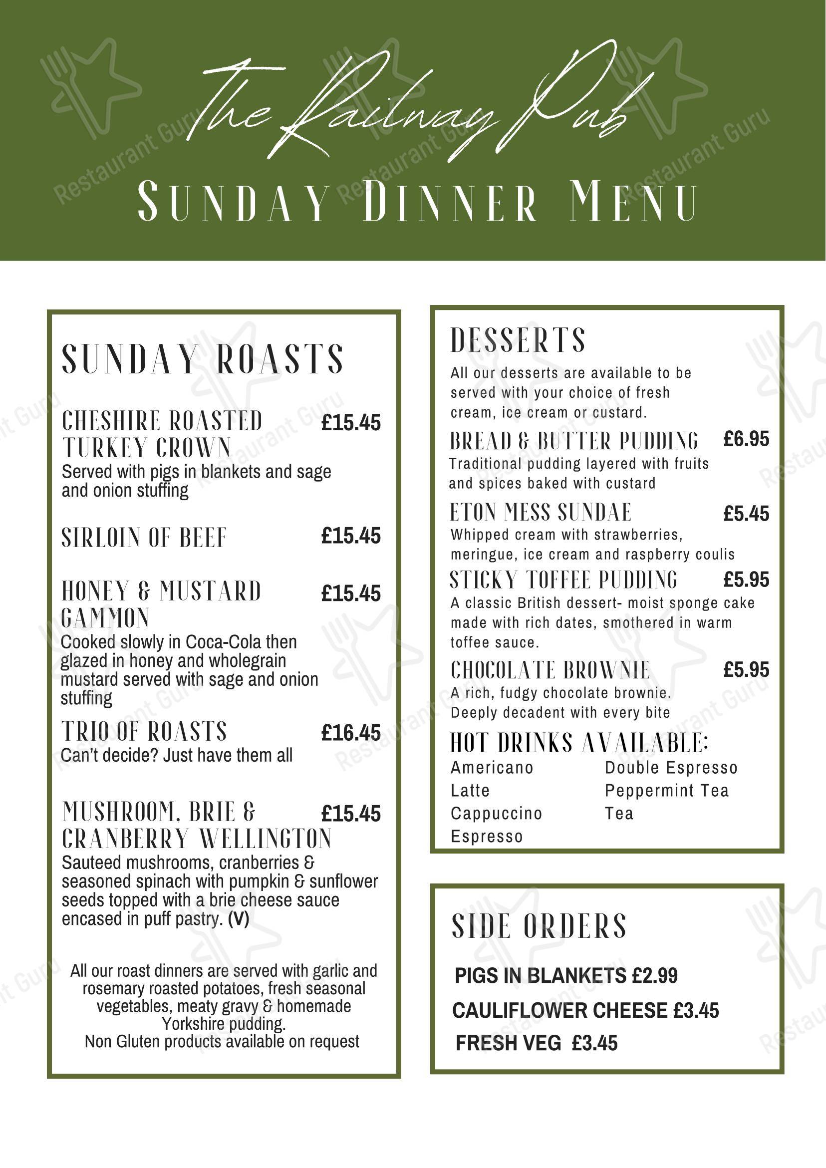 Основное меню паба и бара The Railway, Handforth в Уилмслоу