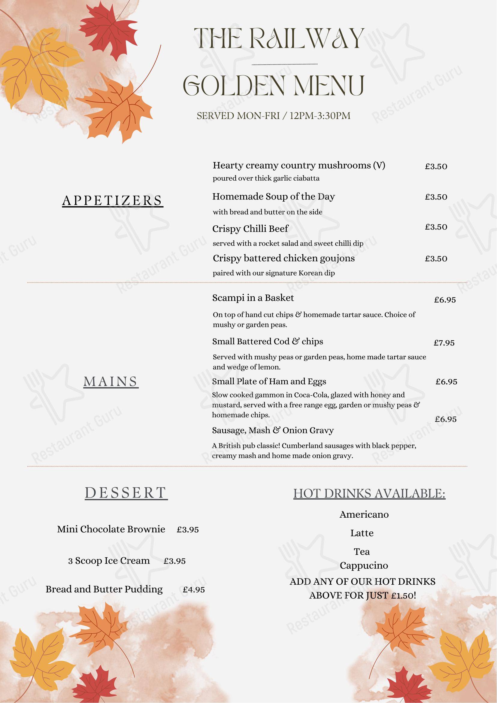 Меню напитков паба и бара The Railway, Handforth в Уилмслоу