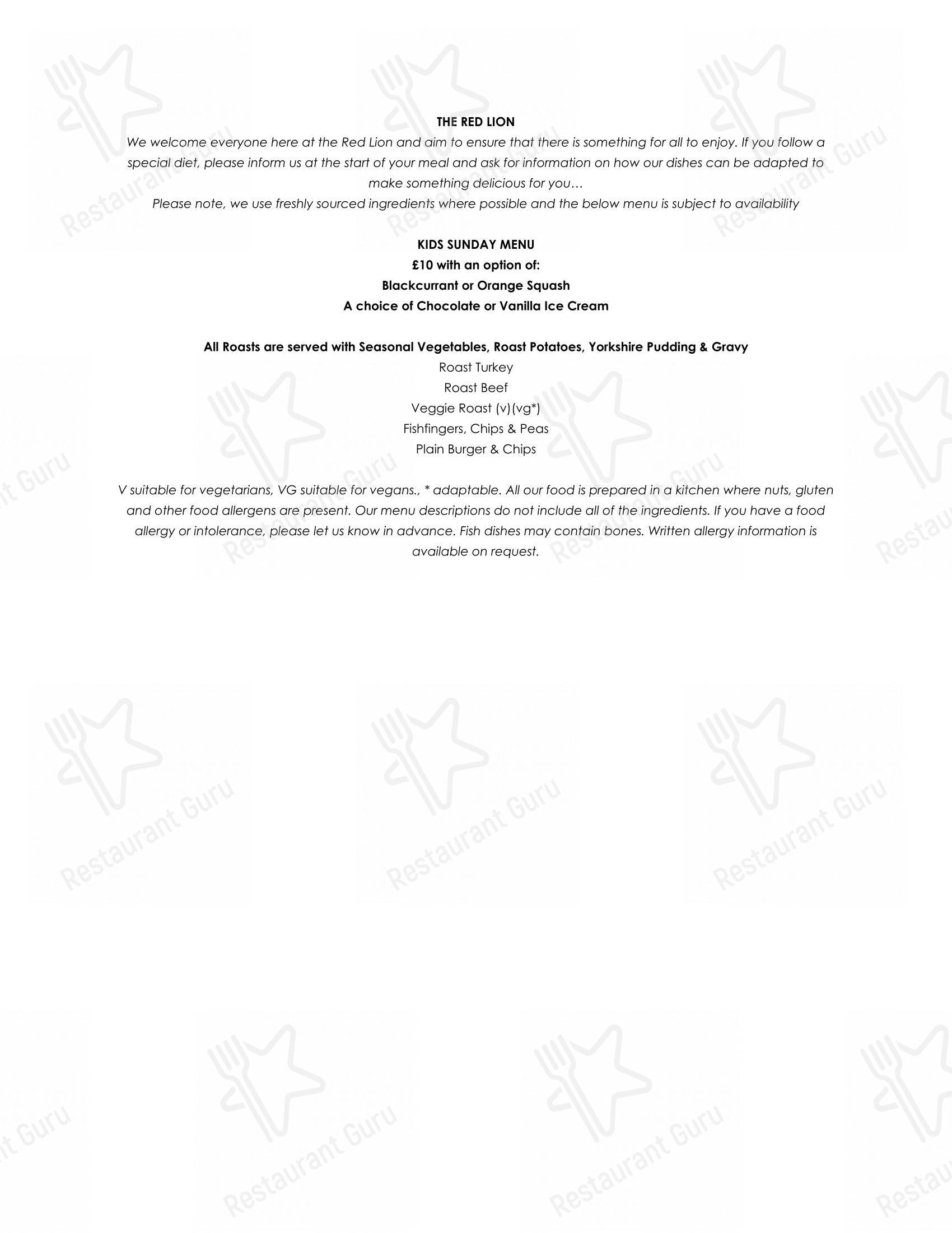 Wine Menu паба и бара The Red Lion