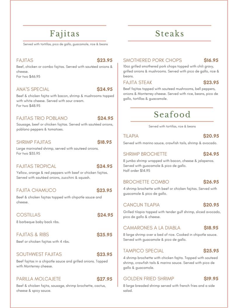 The Reef Mexican Bar & Grill меню