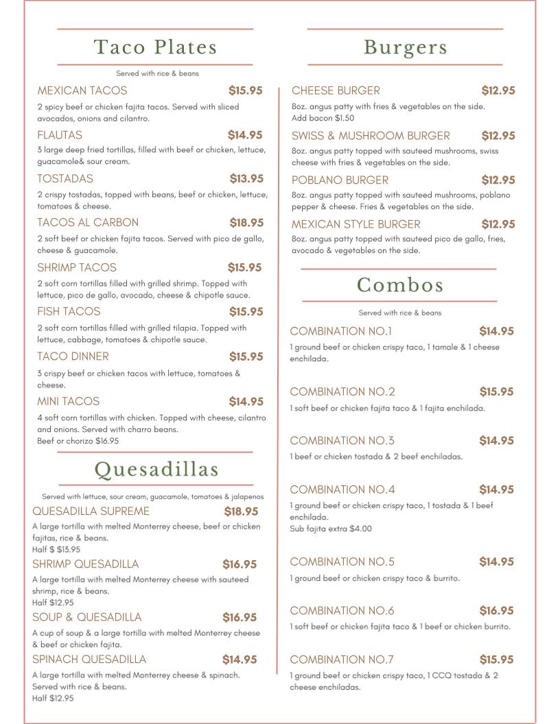 The Reef Mexican Bar & Grill меню