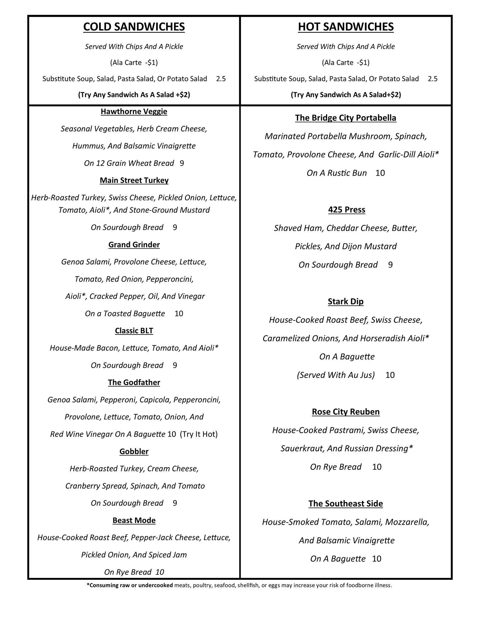 The Side Door меню