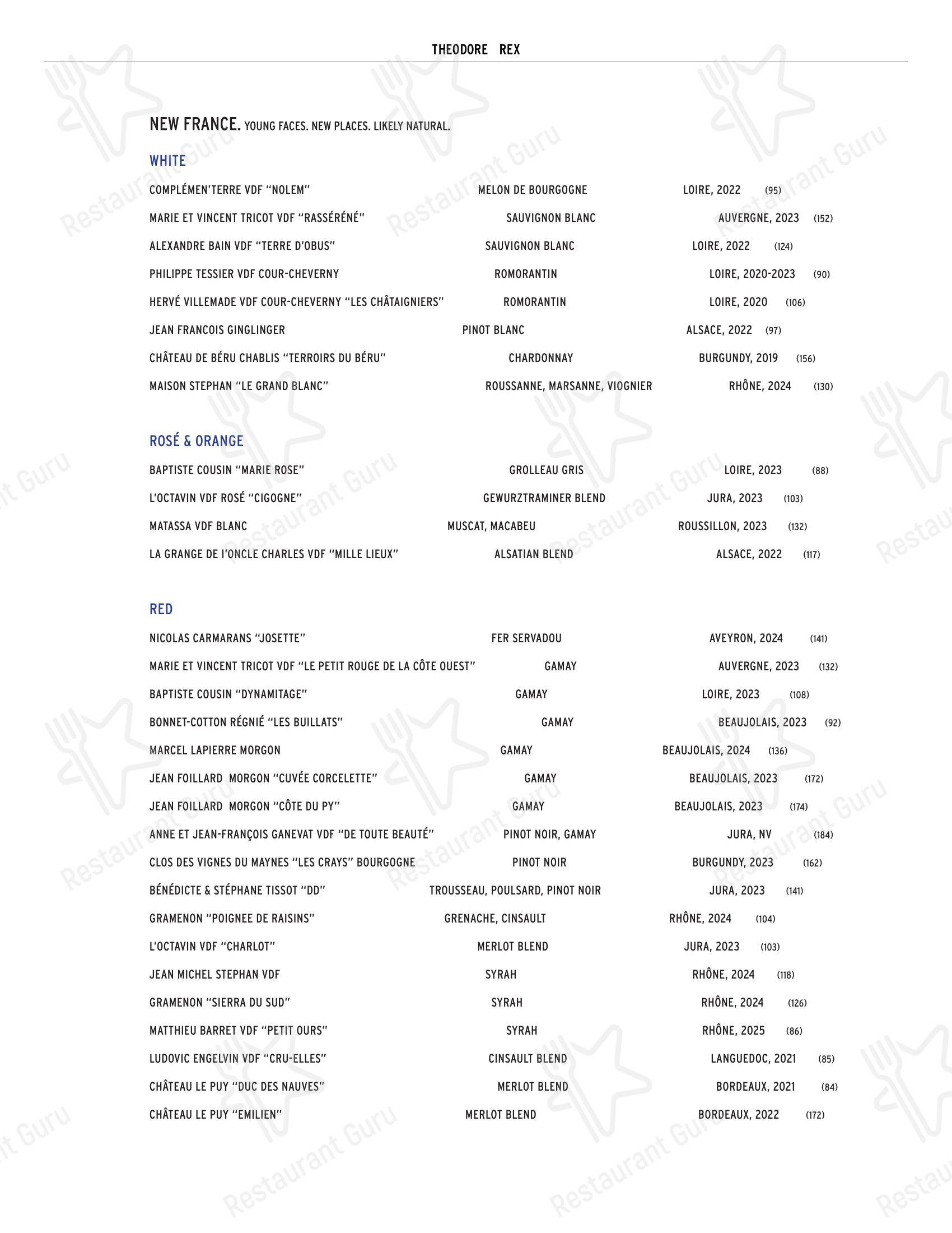 Меню ресторана Theodore Rex - Dinner Menu