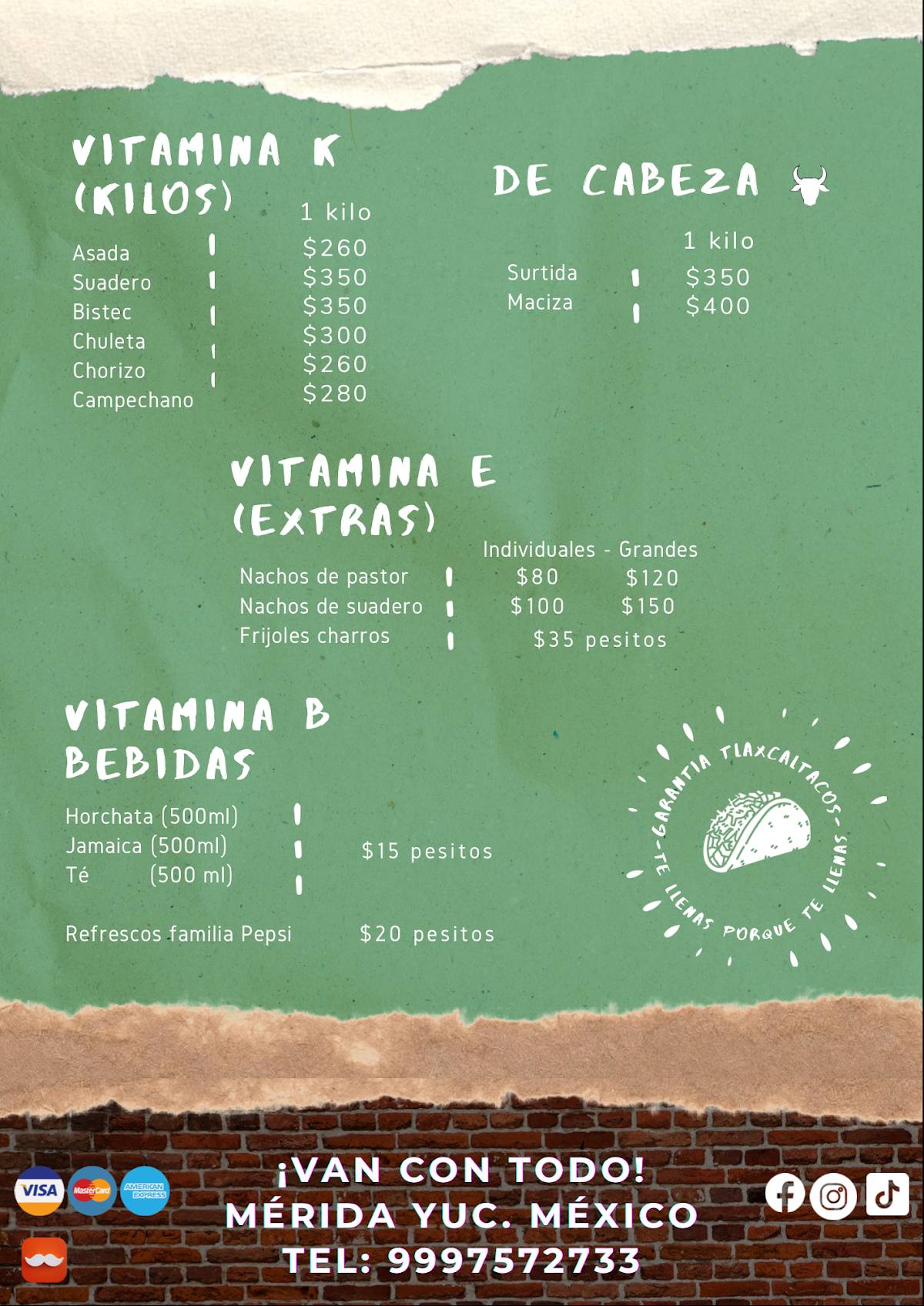 Tlaxcaltacos меню