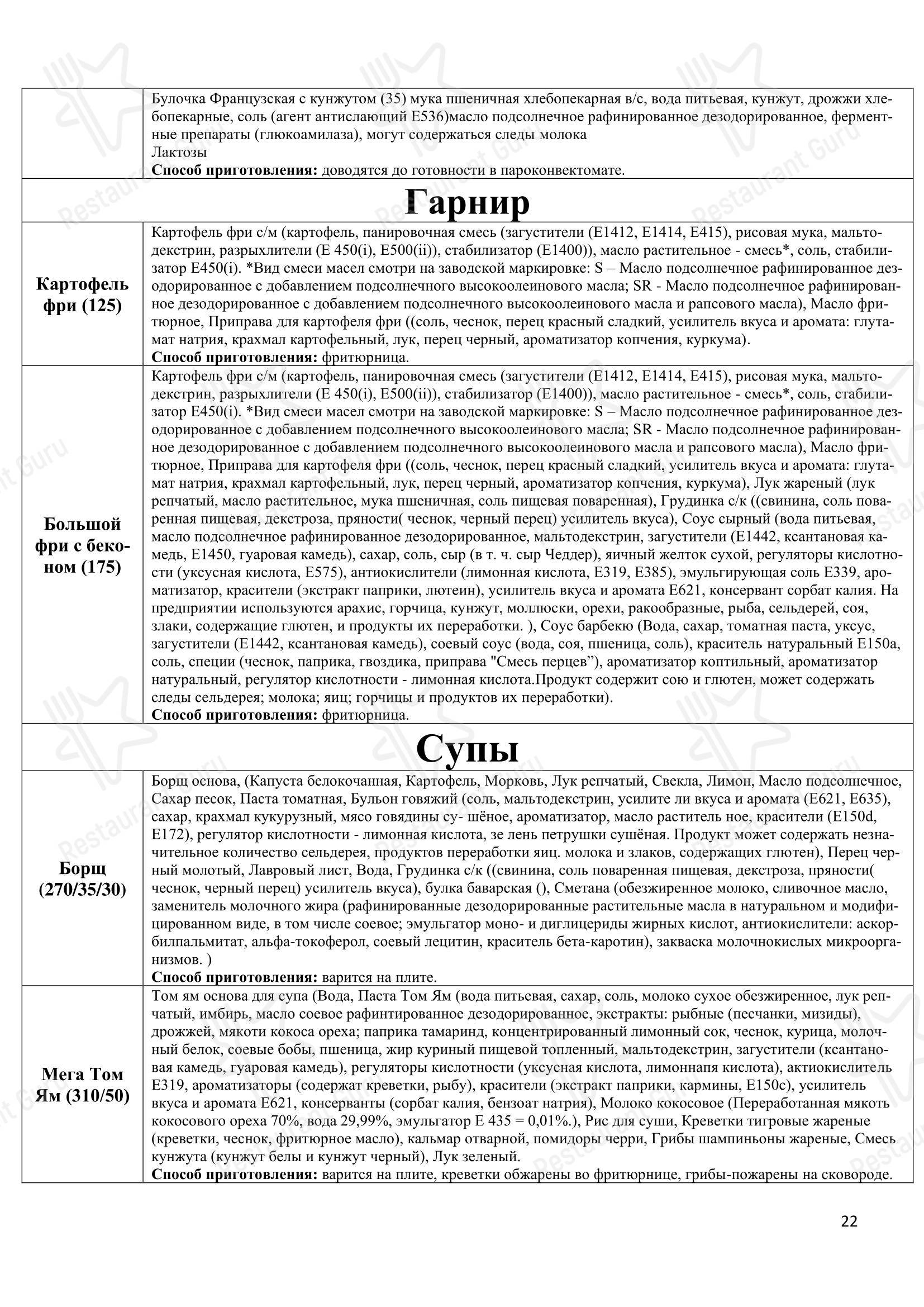 Меню напитков ресторана Томато в Ефремове