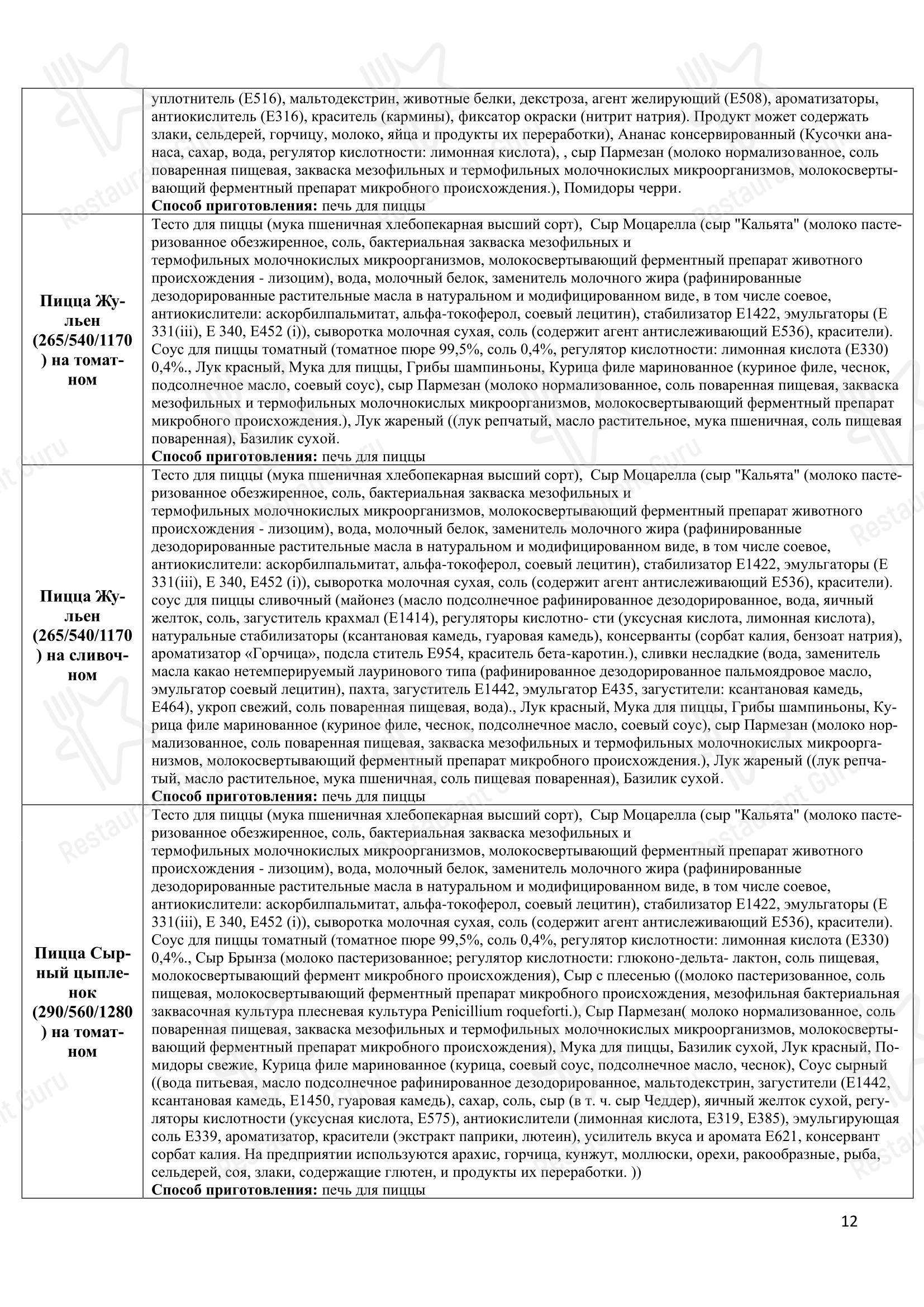 Томато в Ефремове - Меню напитков