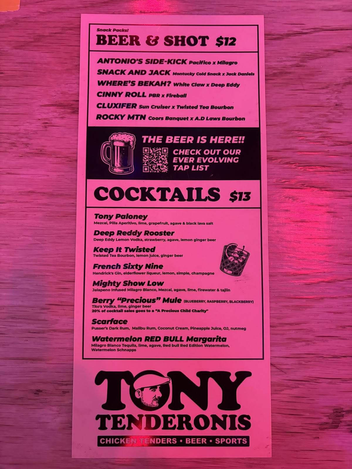 Tony Tenderonis меню