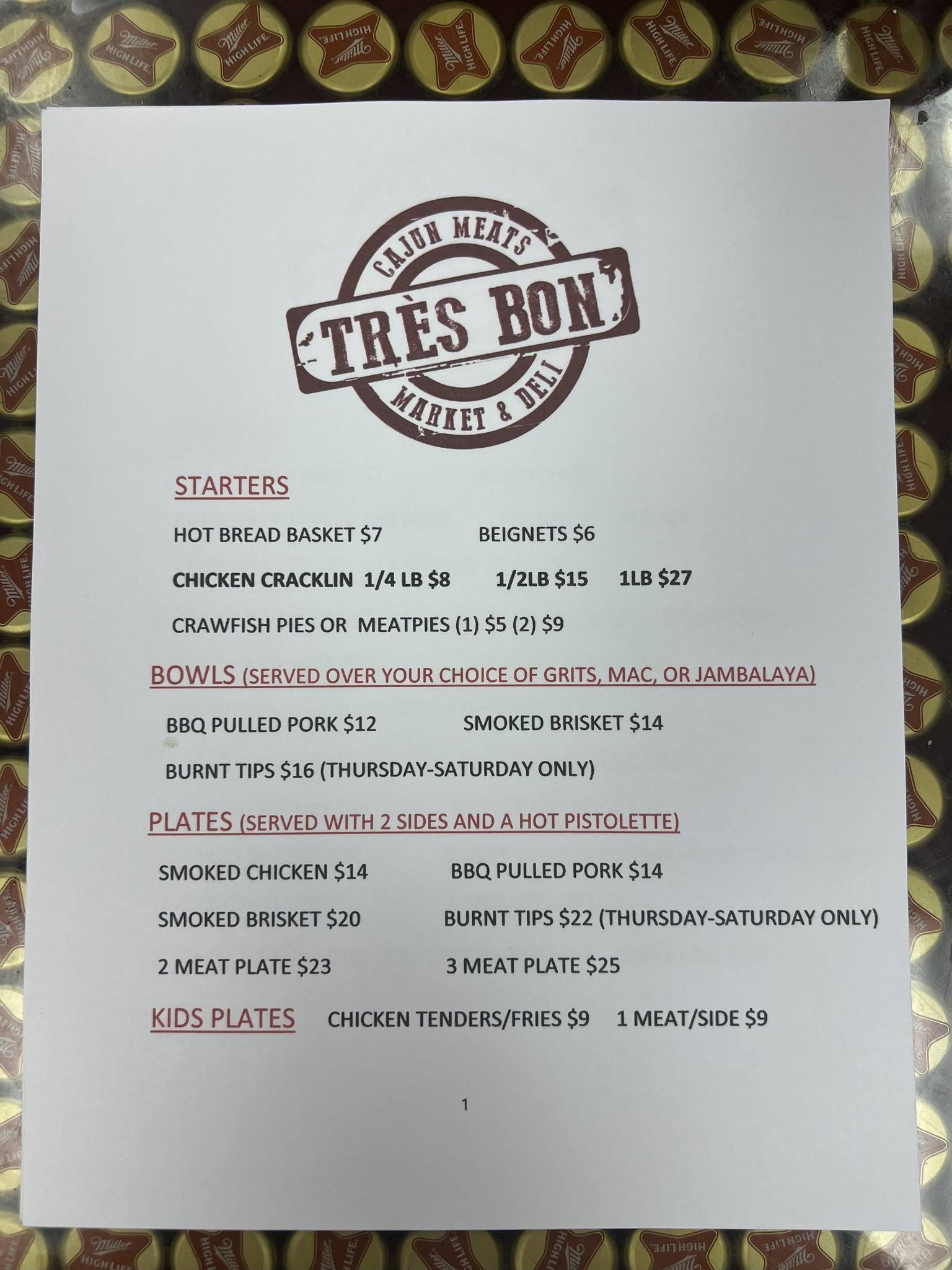 Très Bon Cajun Meats меню