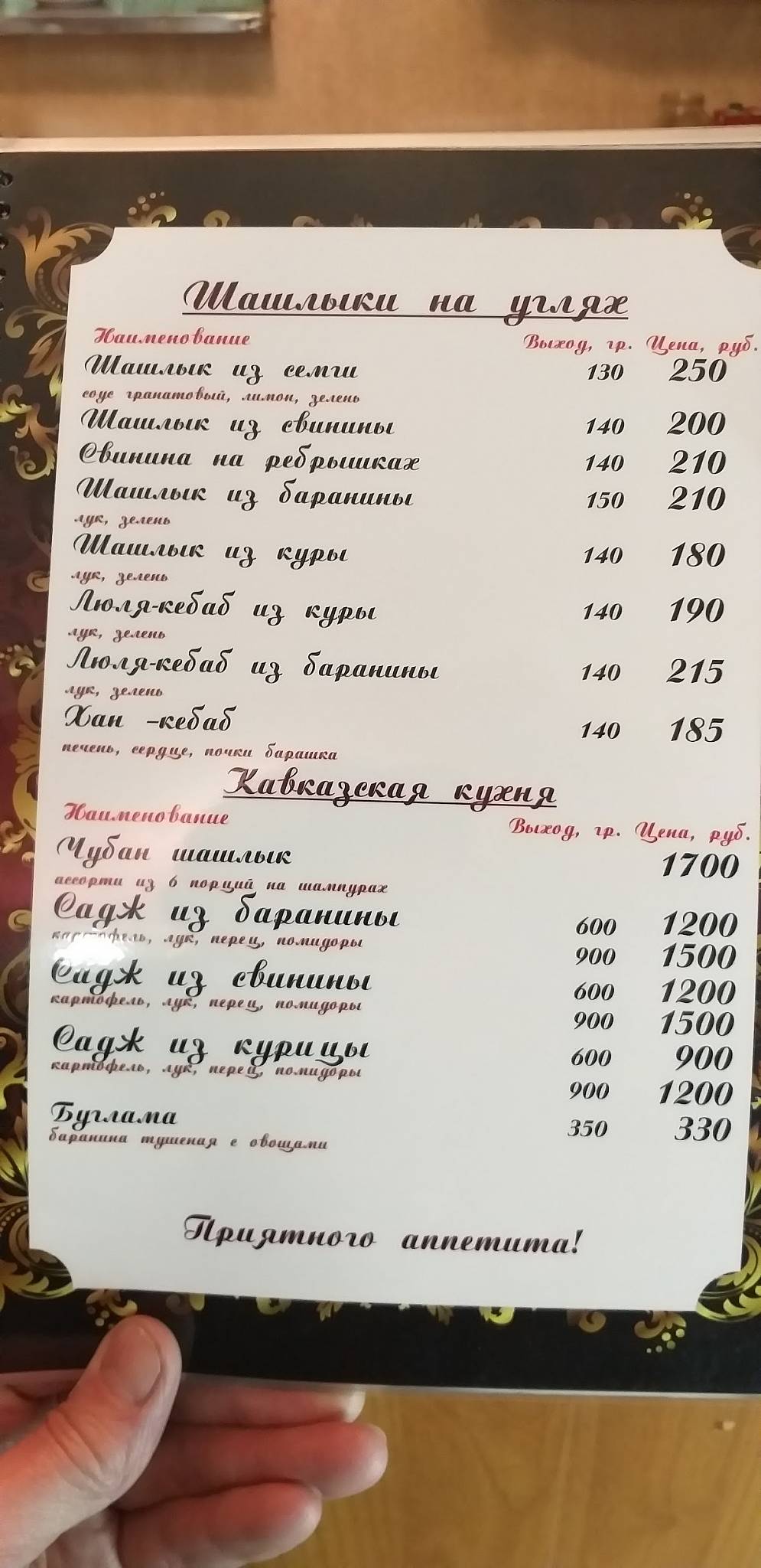 Трактир 17 меню