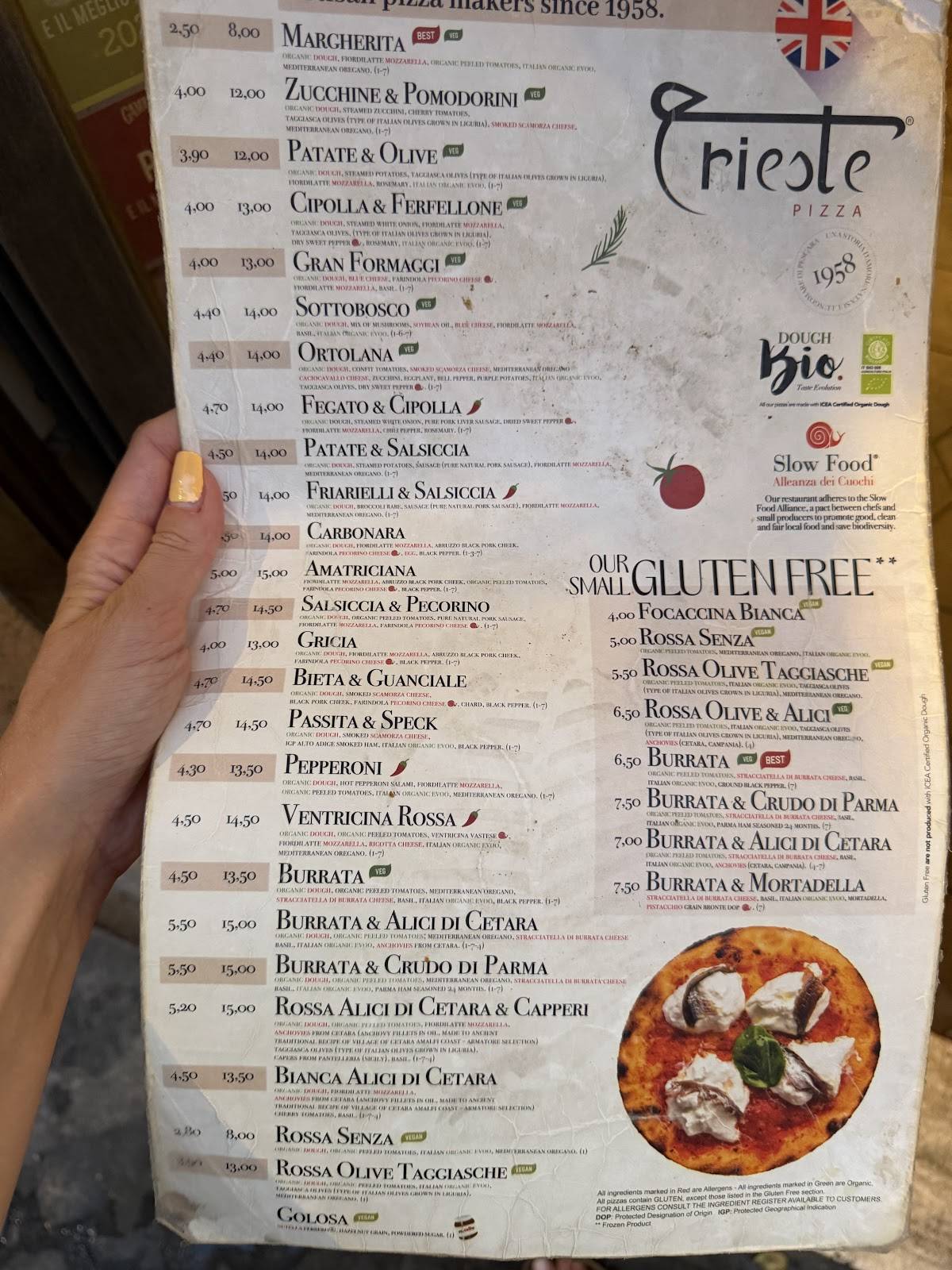 Trieste Pizza меню