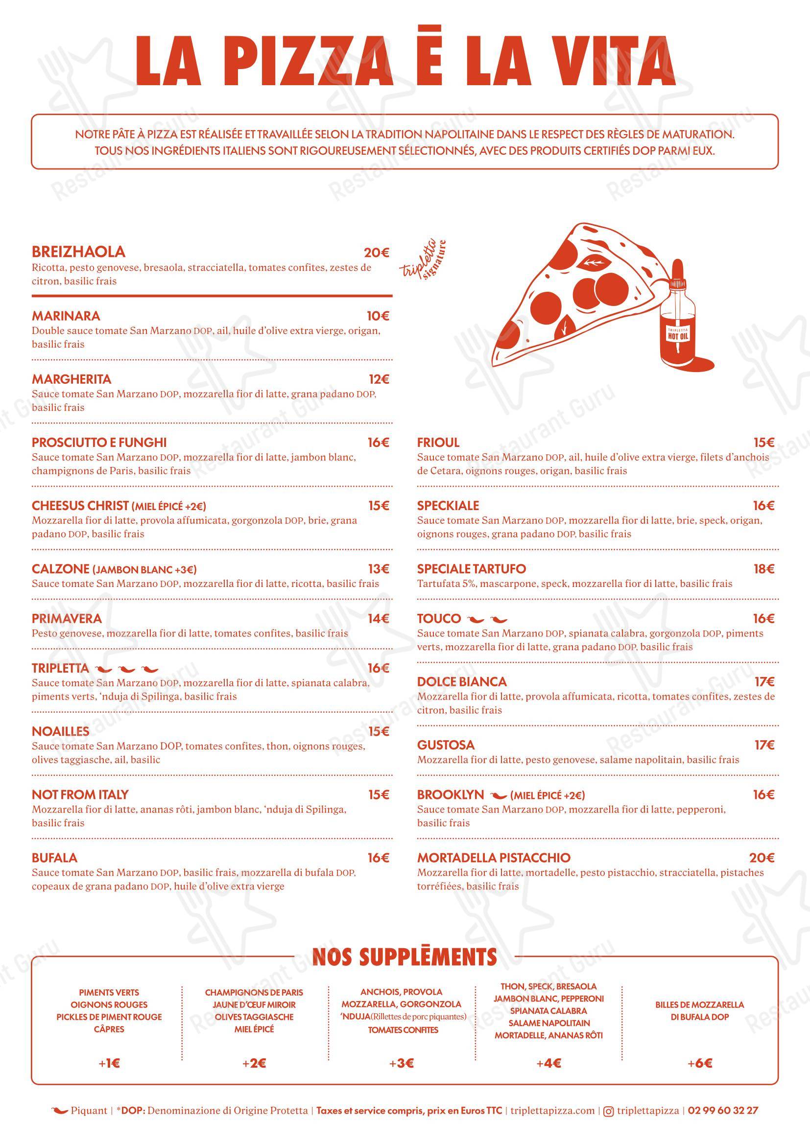 Tripletta Rennes в Ренне - Меню