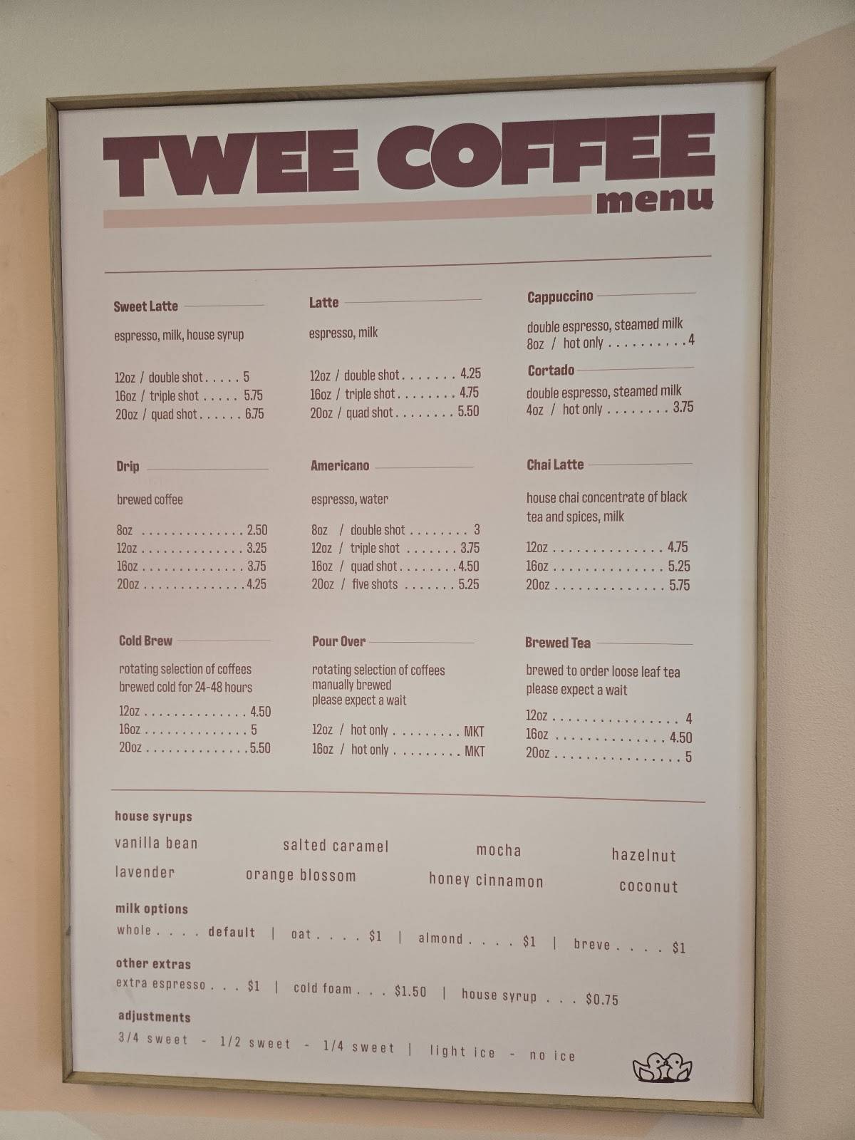 Twee Coffee меню