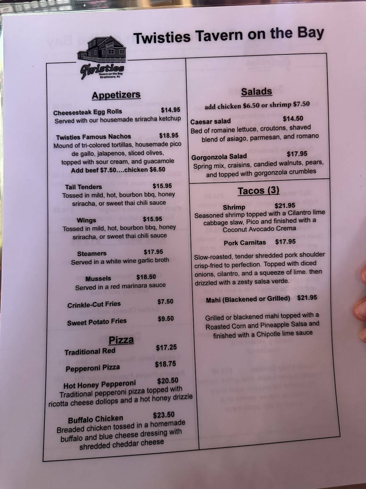 Twisties Tavern on the Bay меню