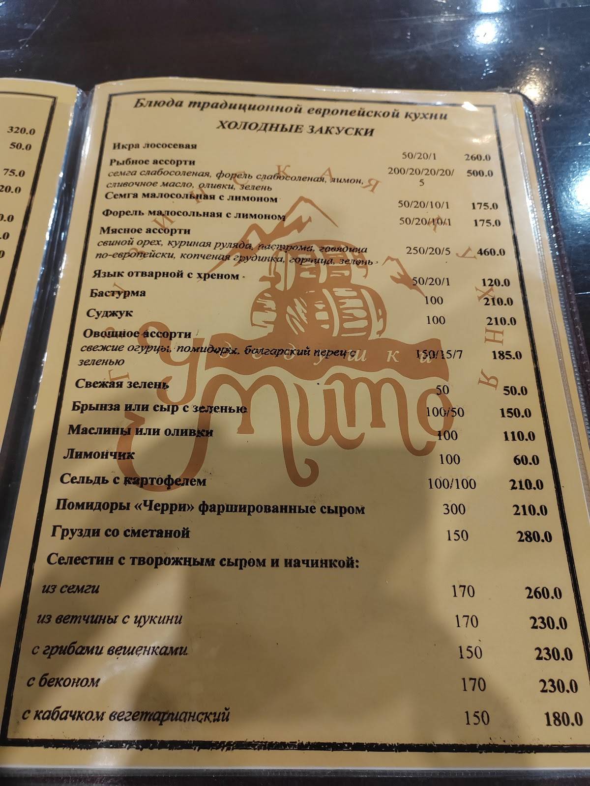 У дедушки Мито меню
