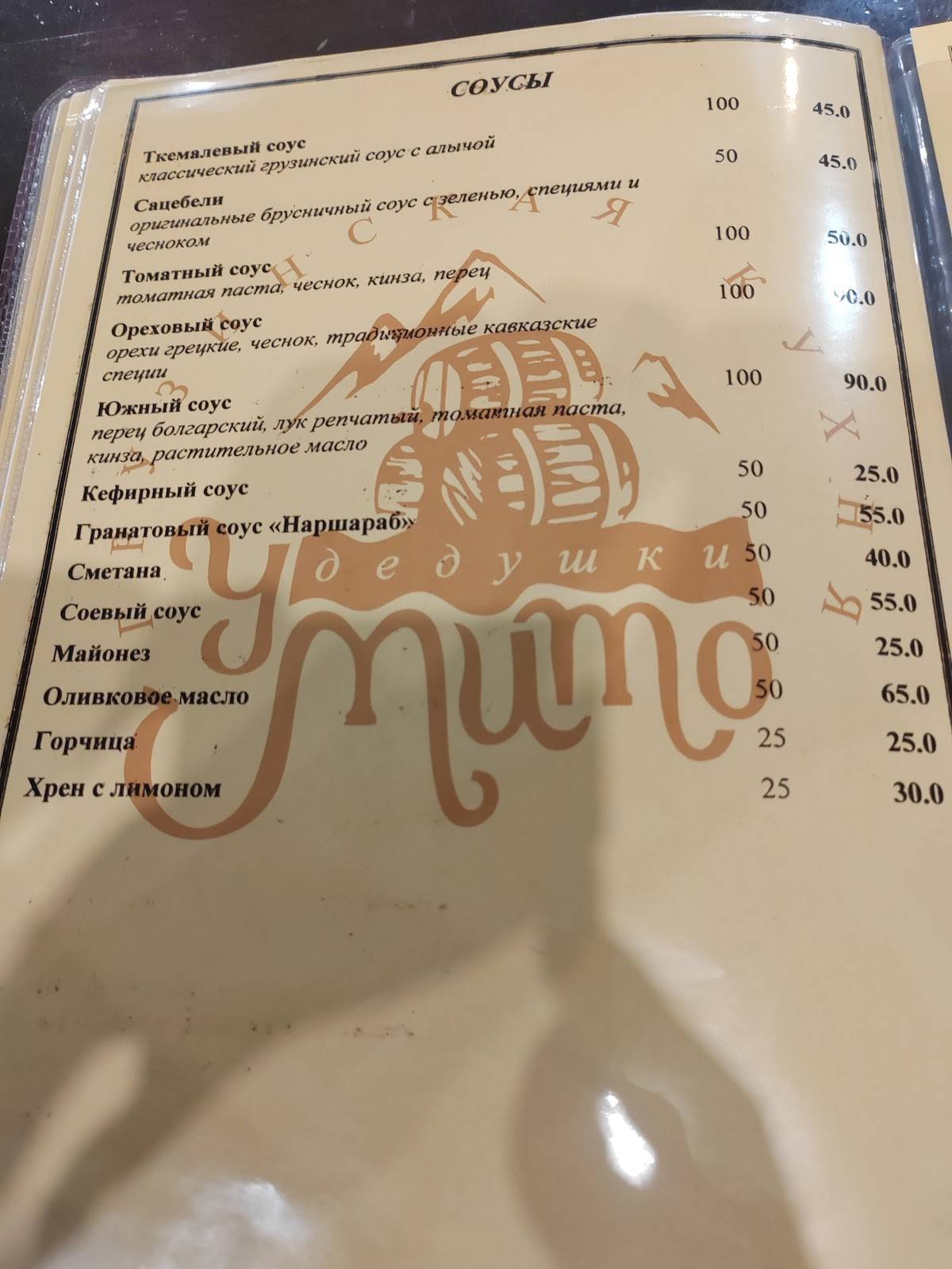 У дедушки Мито меню