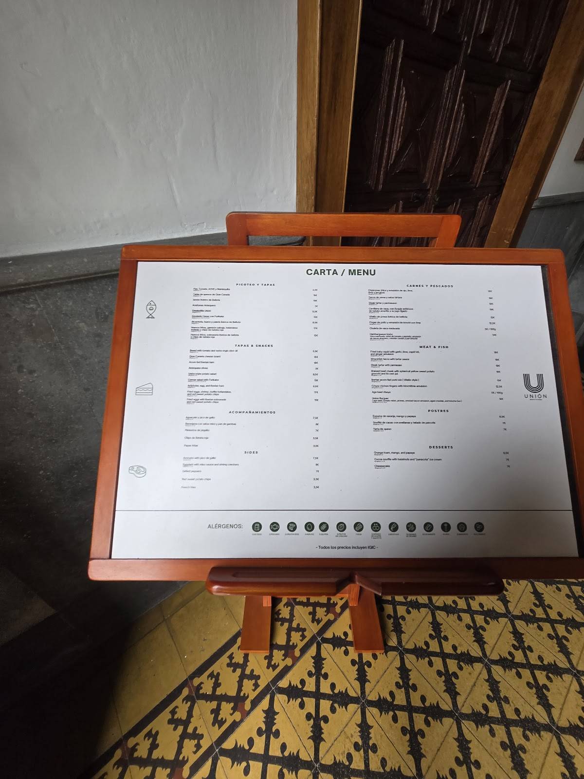 Unión меню