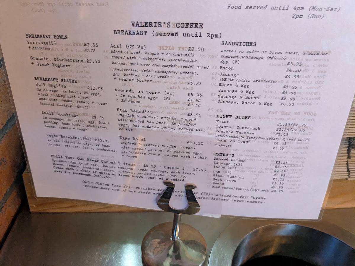 Valerie’s Coffee меню