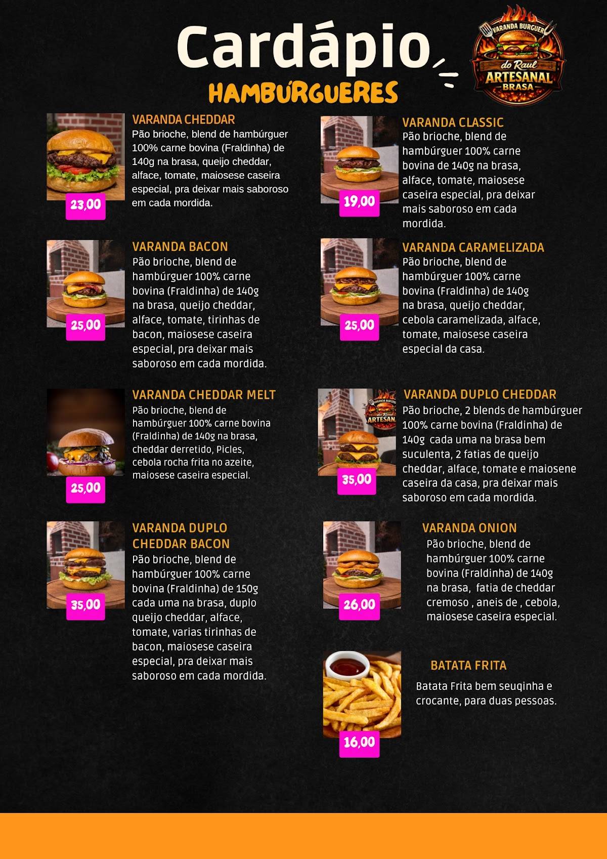 Varanda Burguer do Raul меню
