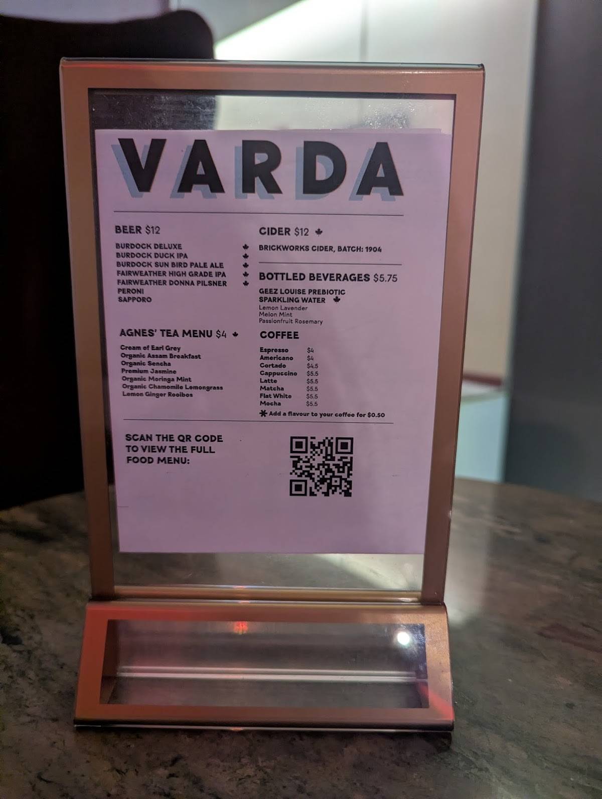 Varda меню