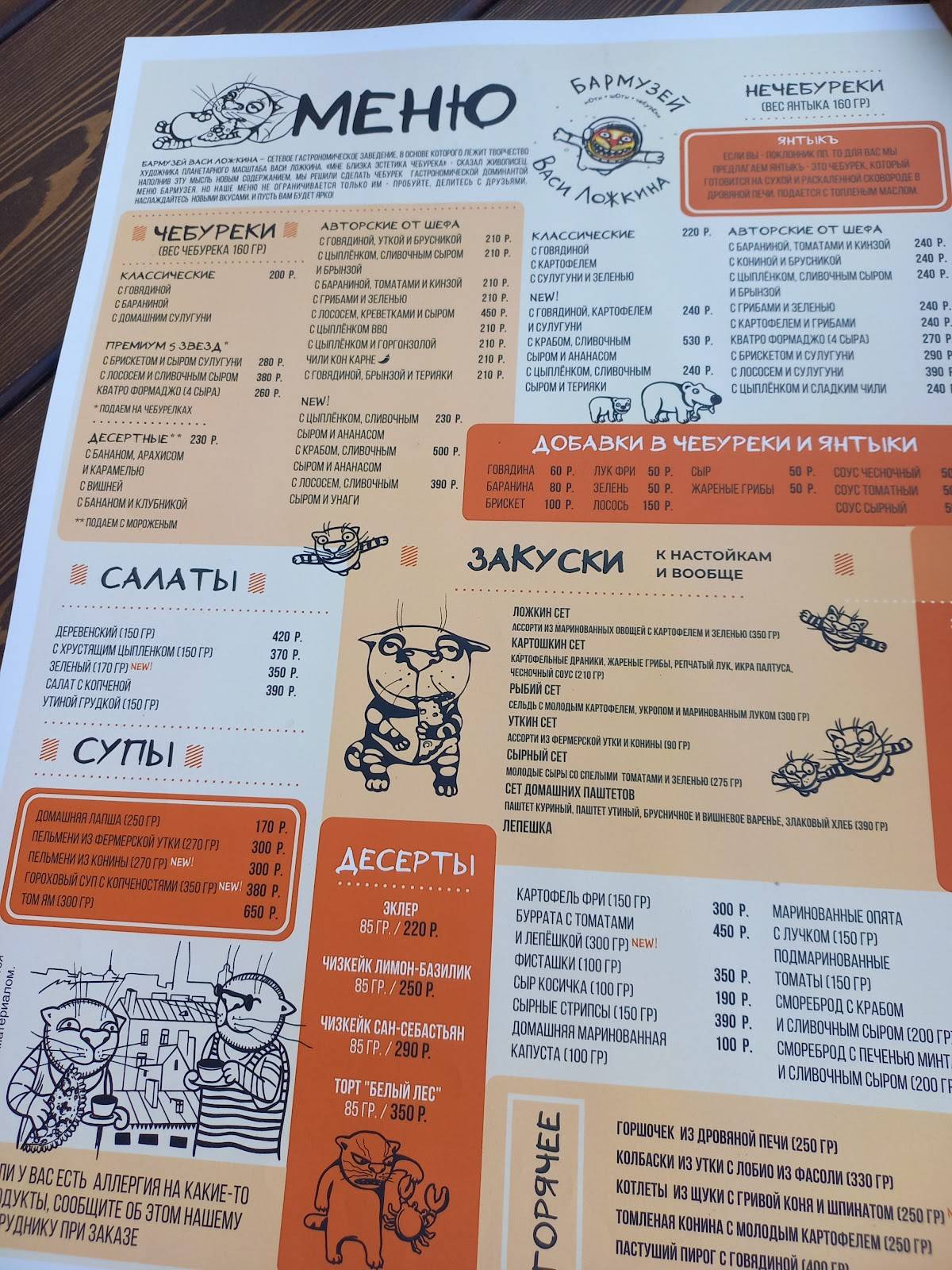 Бармузей Васи Ложкина меню