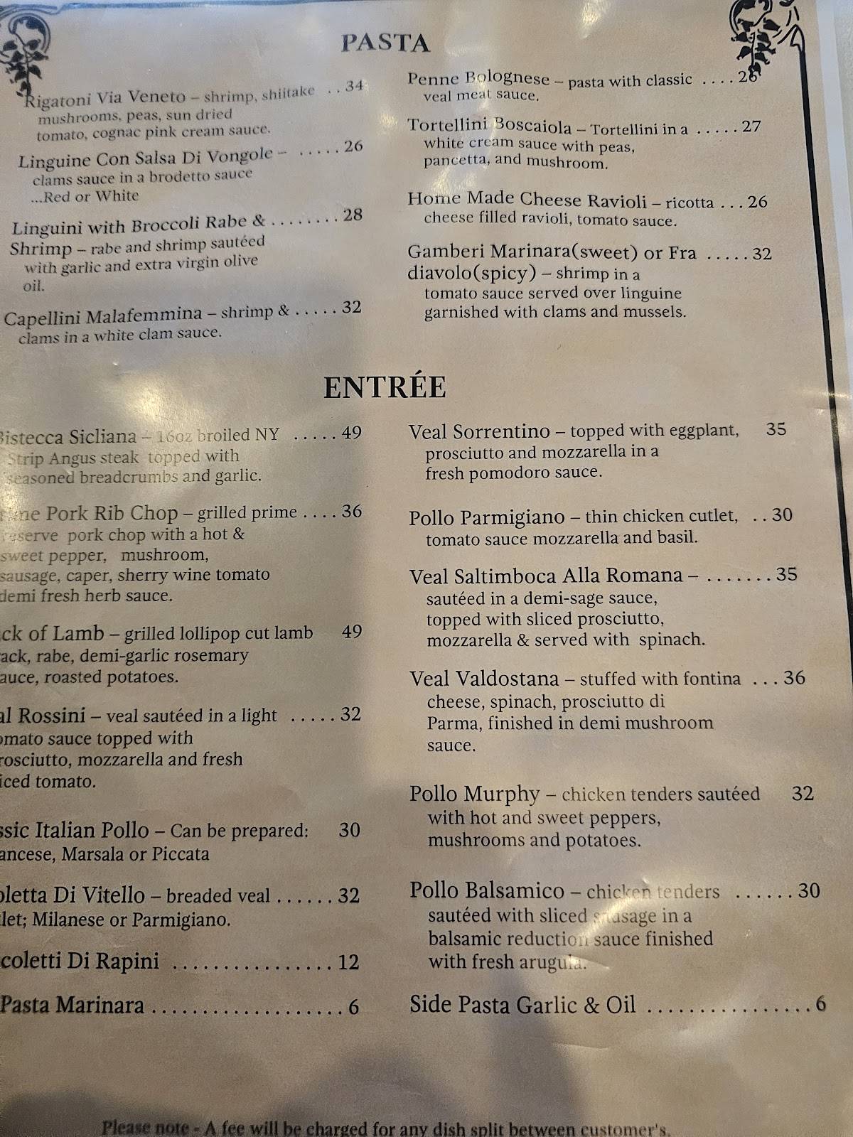 Via Veneto Italian Ristorante меню