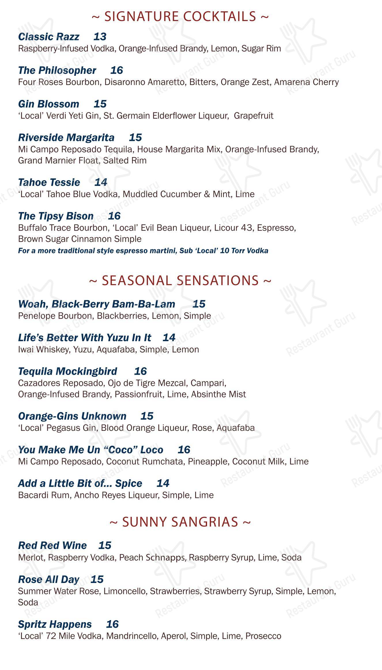 Wild River Grille в Рино - Основное меню