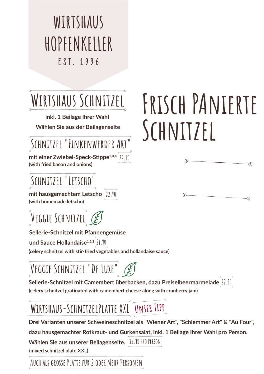 Wirtshaus zum Hopfenkeller меню