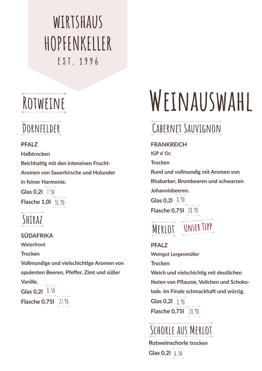 Wirtshaus zum Hopfenkeller меню
