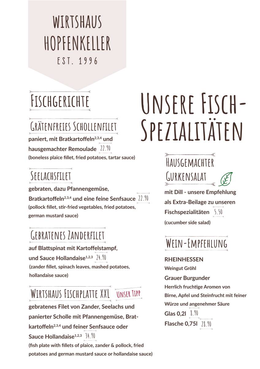 Wirtshaus zum Hopfenkeller меню