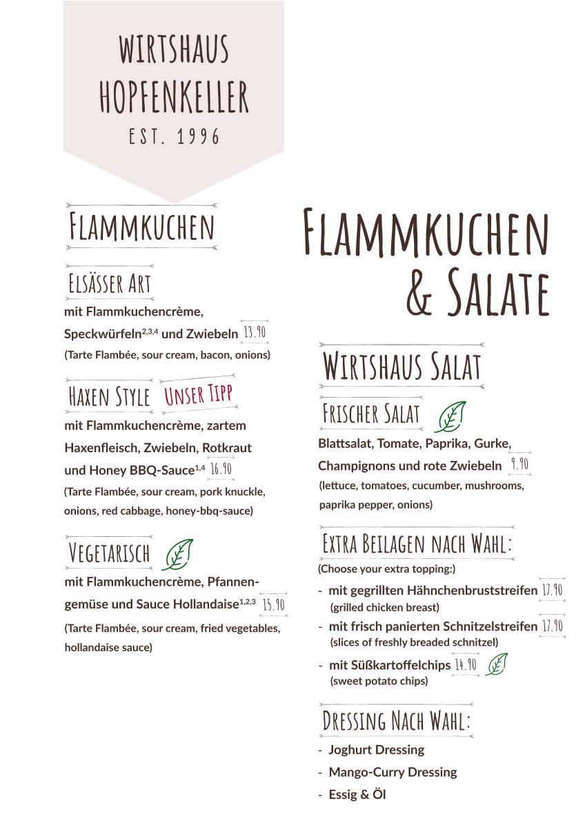 Wirtshaus zum Hopfenkeller меню
