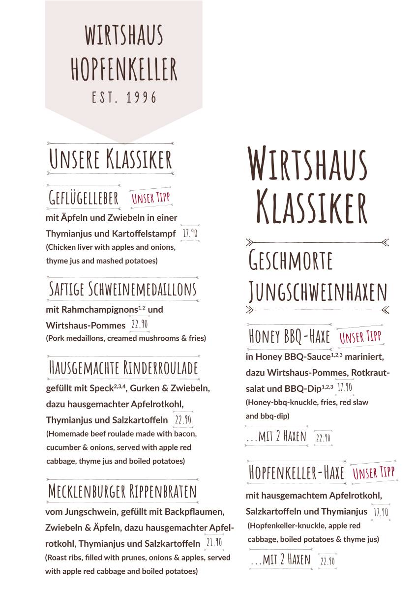 Wirtshaus zum Hopfenkeller меню