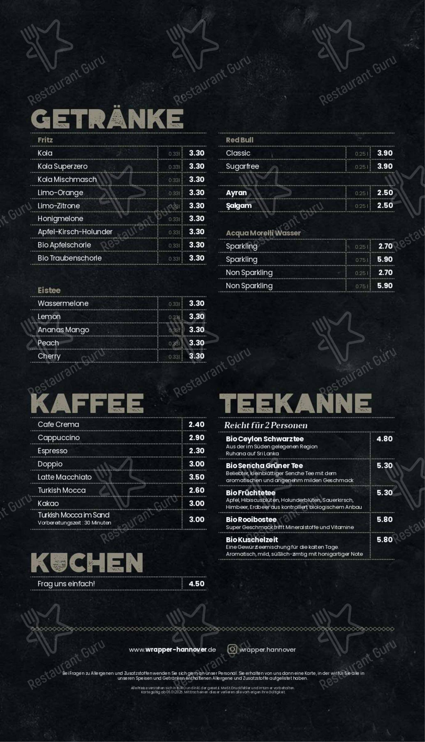 Wrapper в Ганновере - Меню