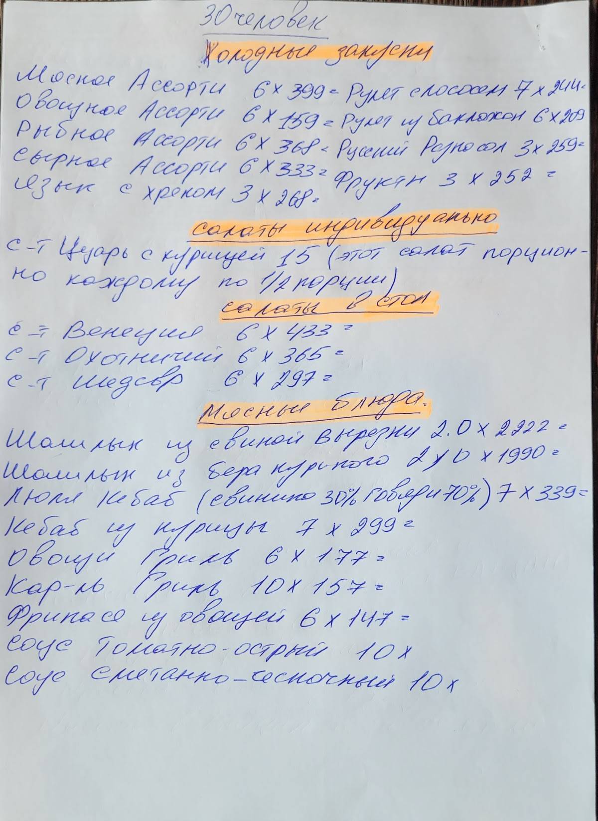 Винтаж меню