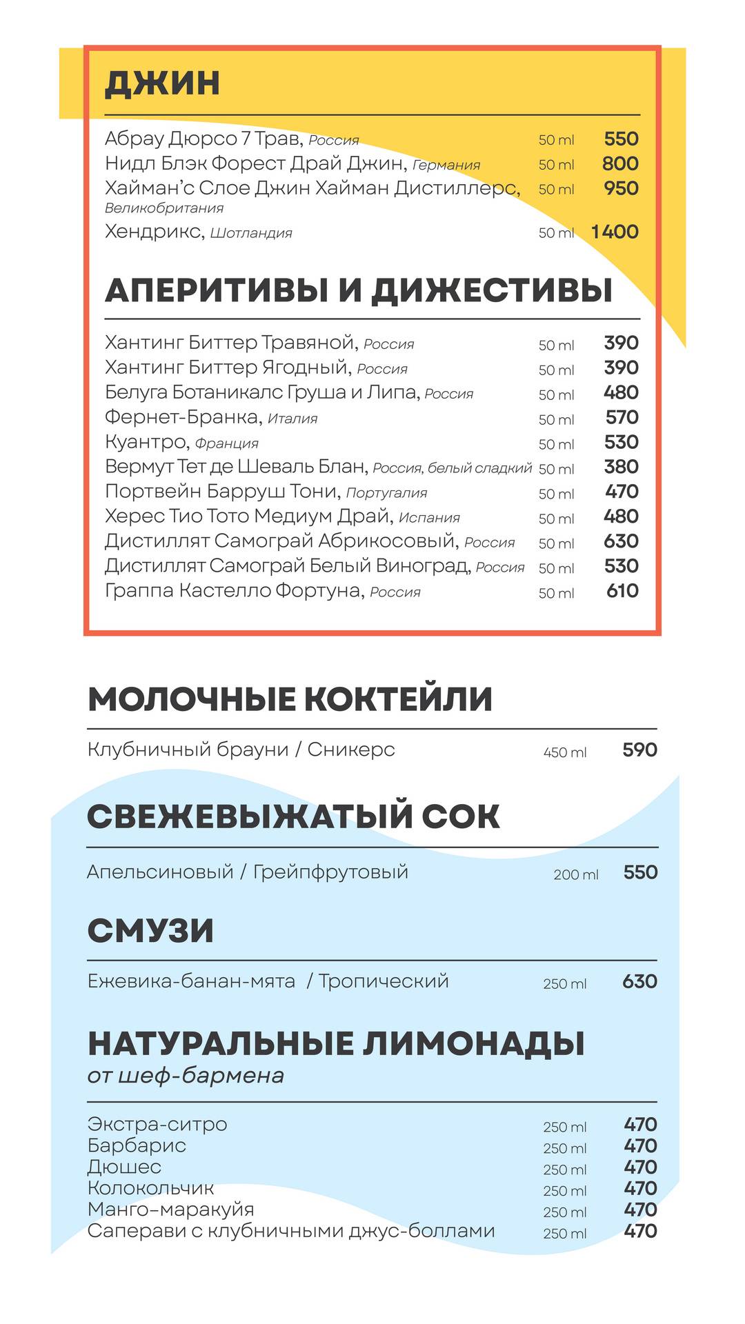 Юность у моря меню