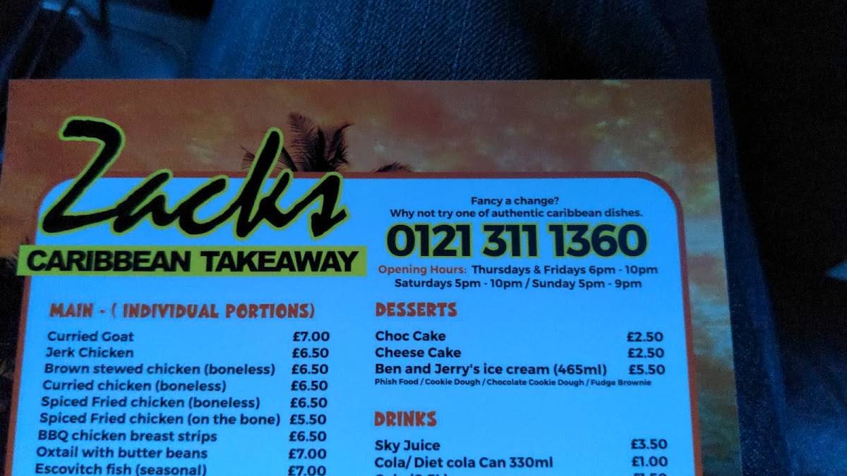 Zacks Caribbean Takeaway меню