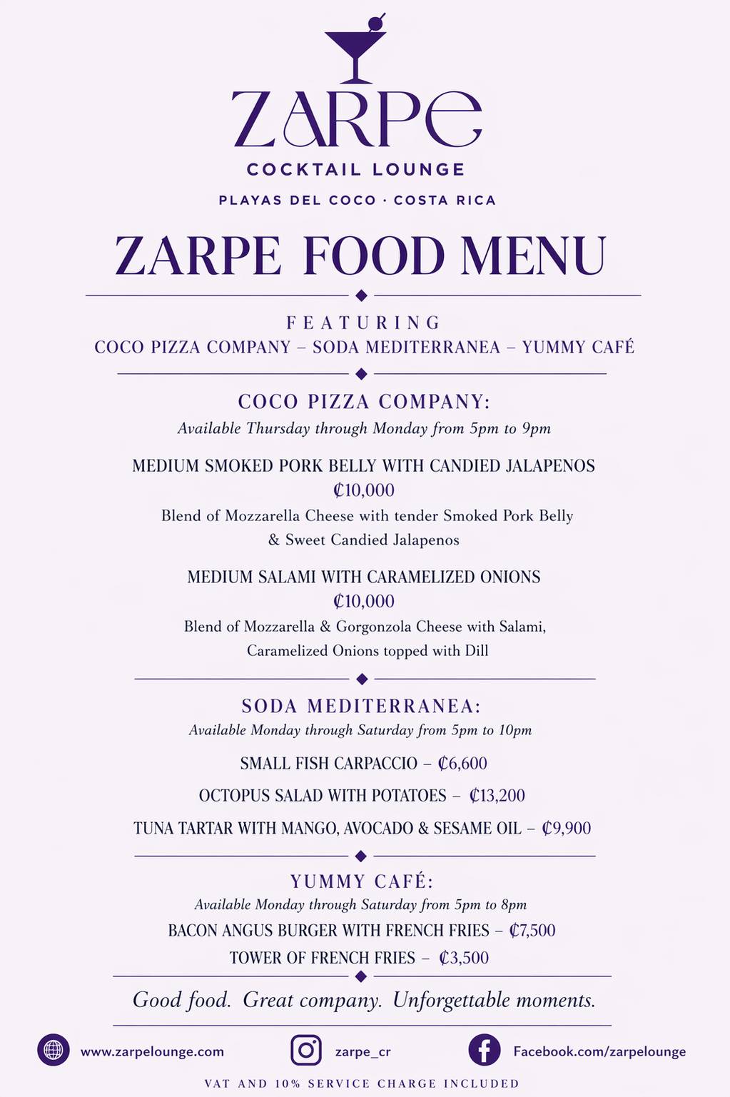 Zarpe Lounge меню