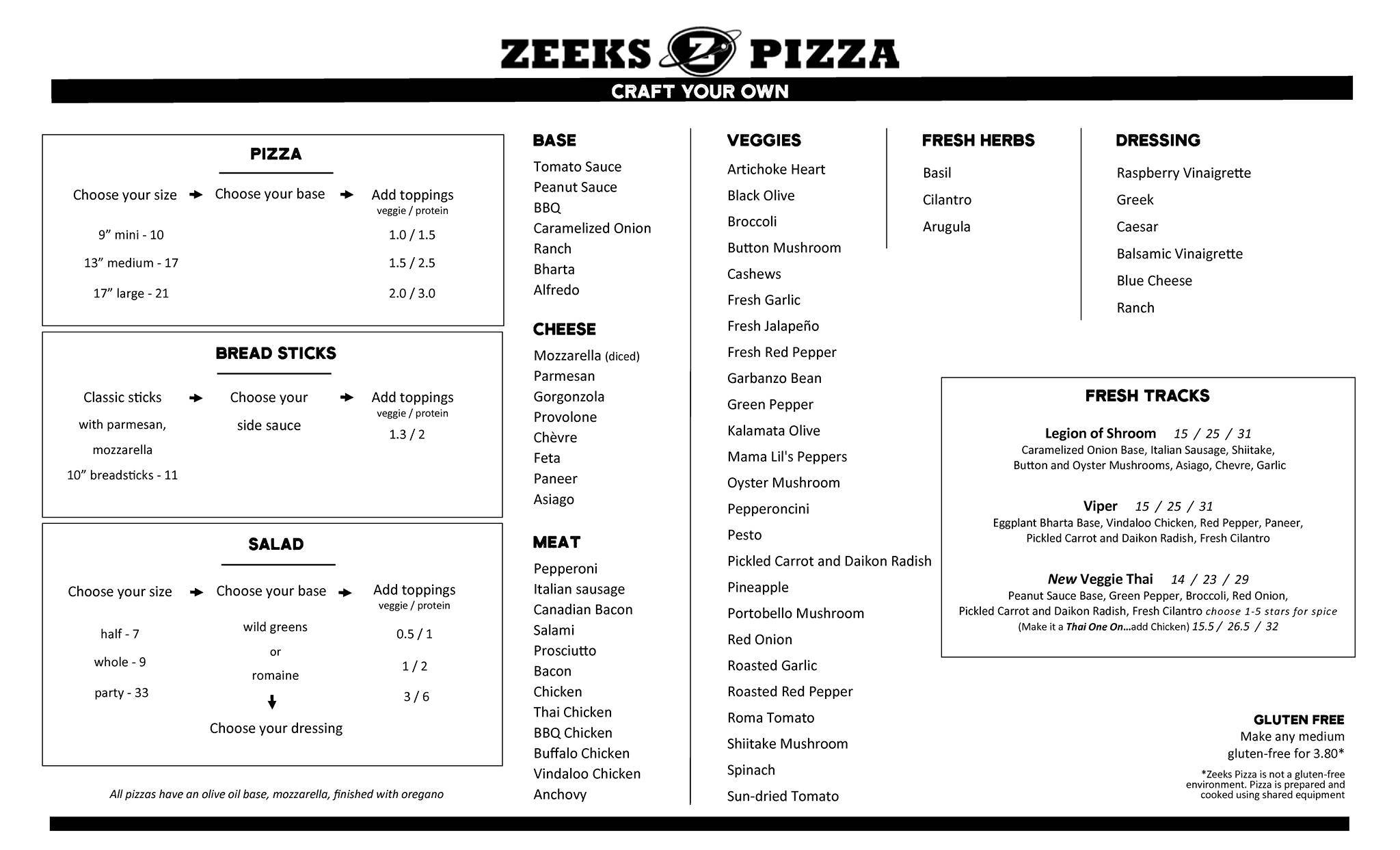 Zeeks Pizza меню