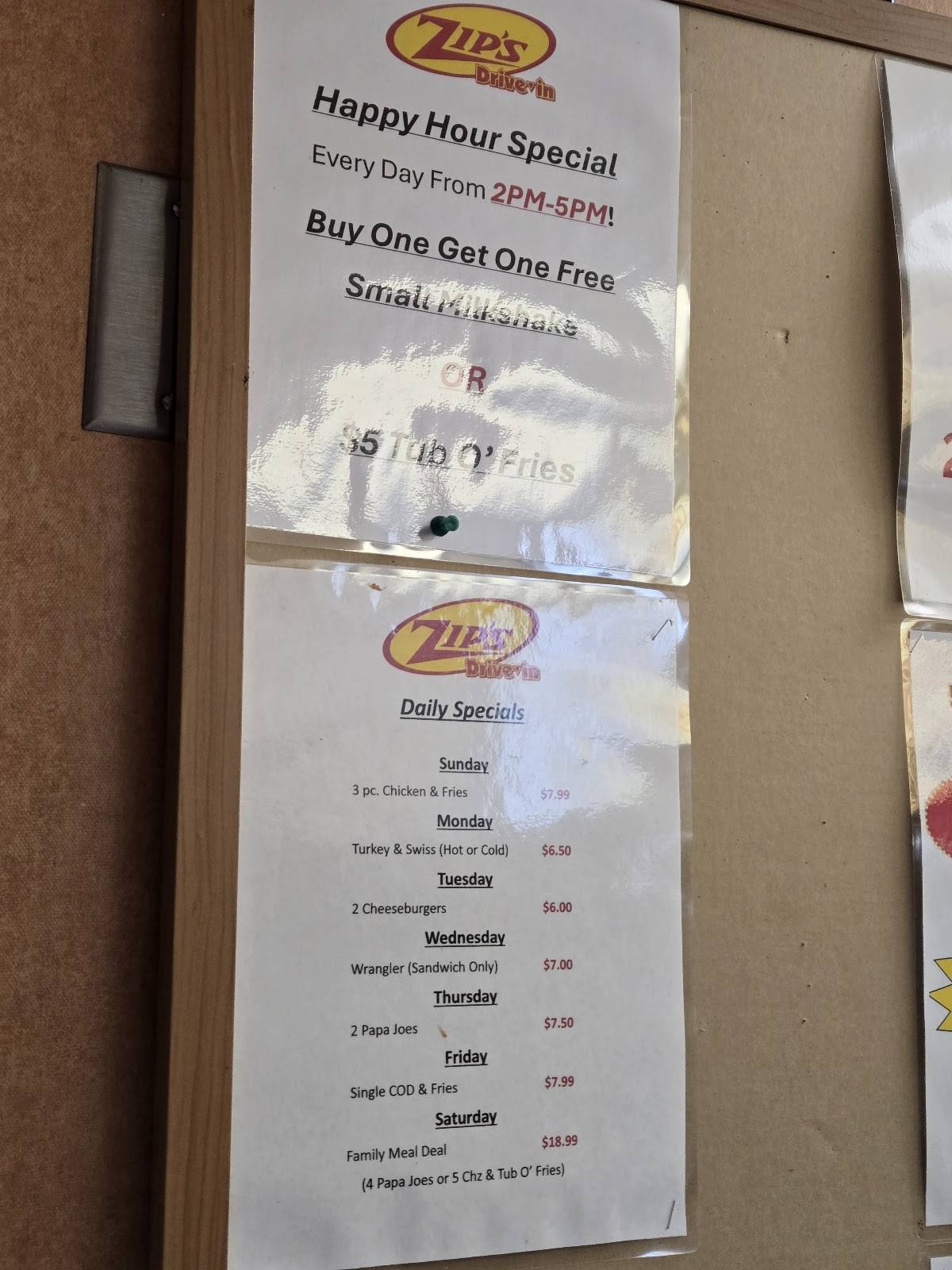 Zip's Drive In меню