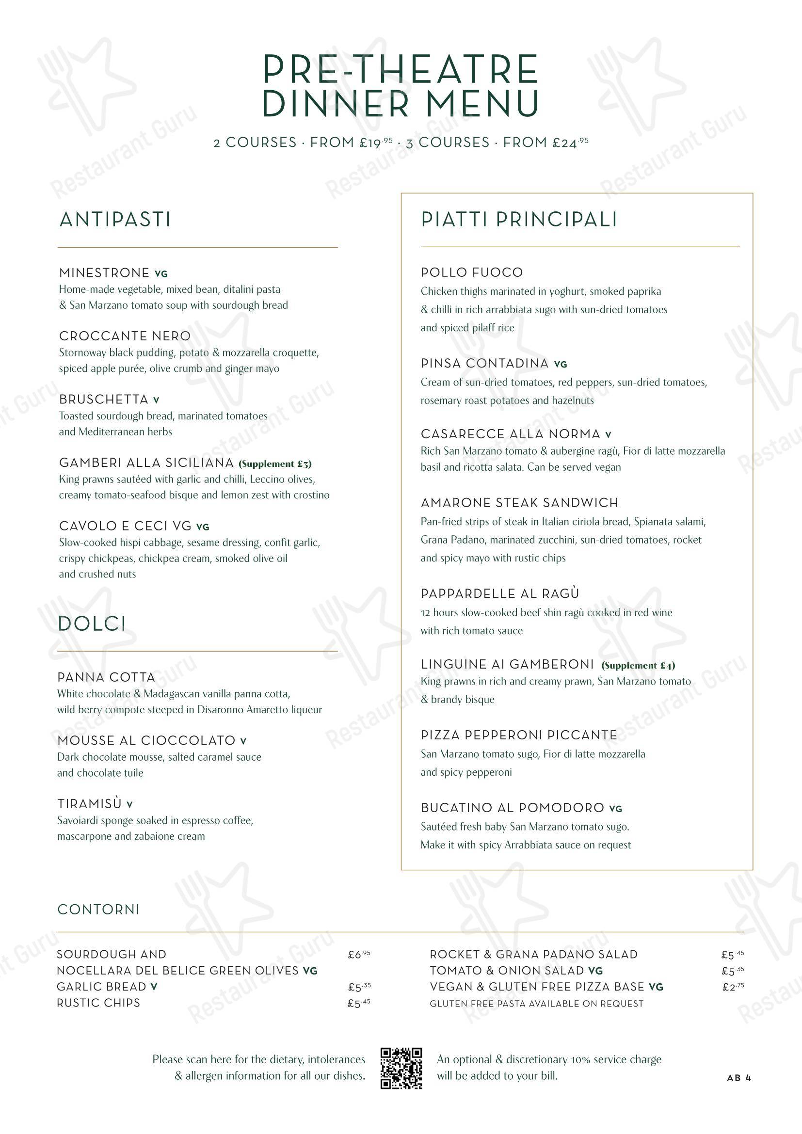 Menu bistro паба и бара Amarone в Эдинбурге