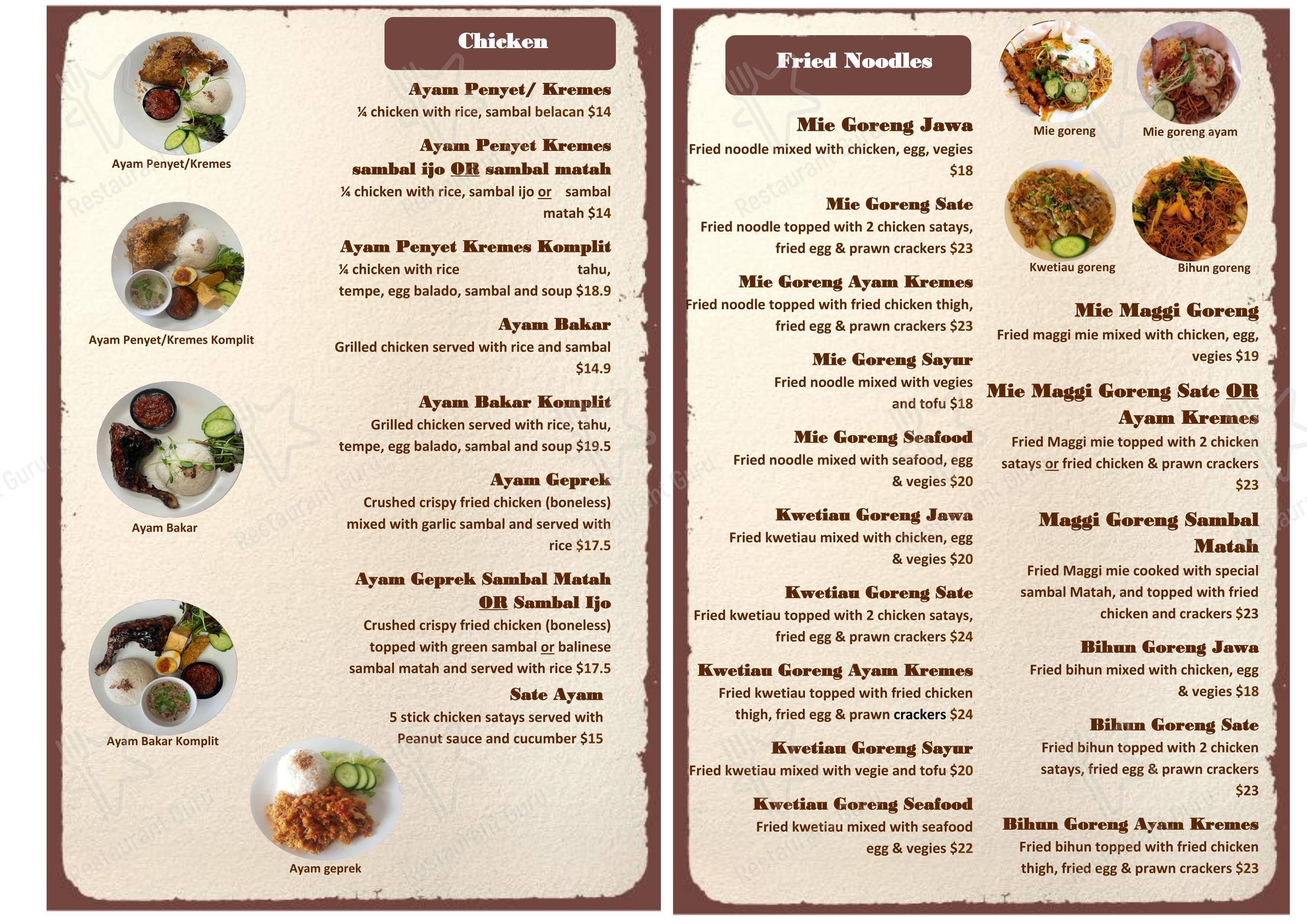 Меню ресторана Dapur Van Java