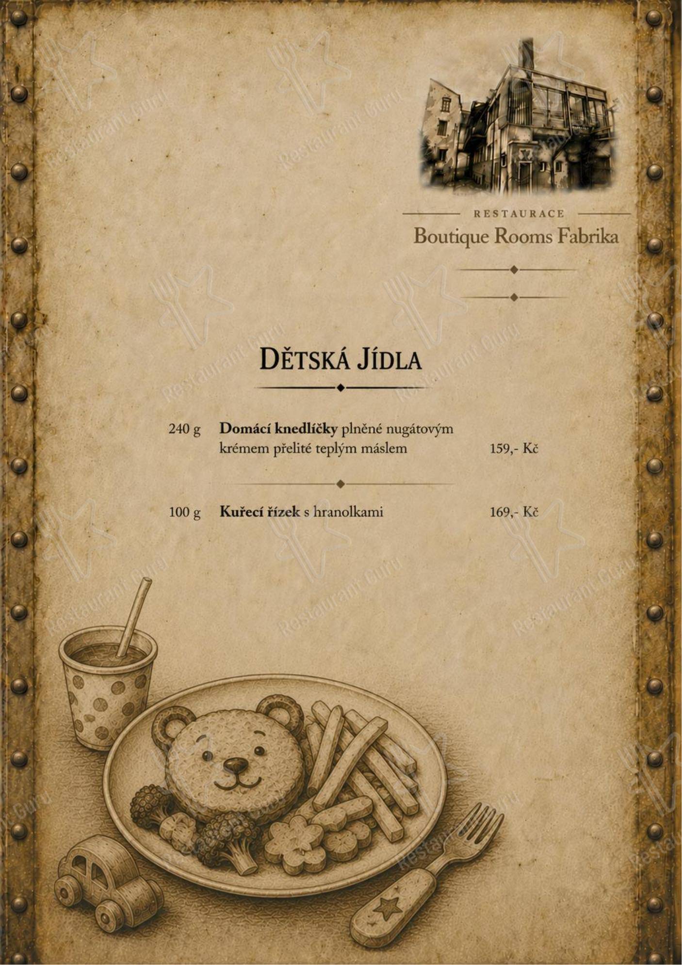 Меню напитков ресторана Restaurace & Boutique Rooms Fabrika