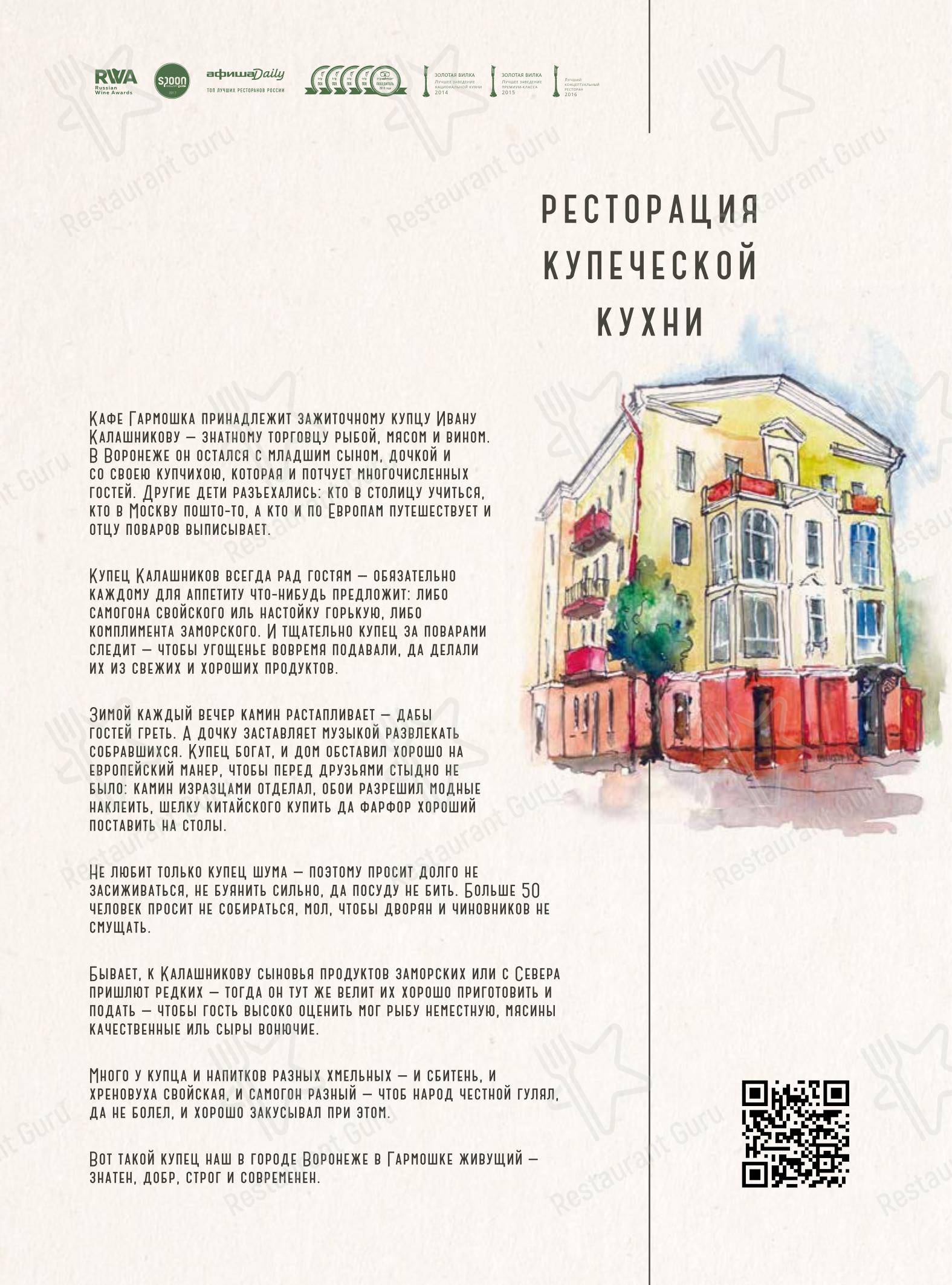 Гармошка в Воронеже - Меню