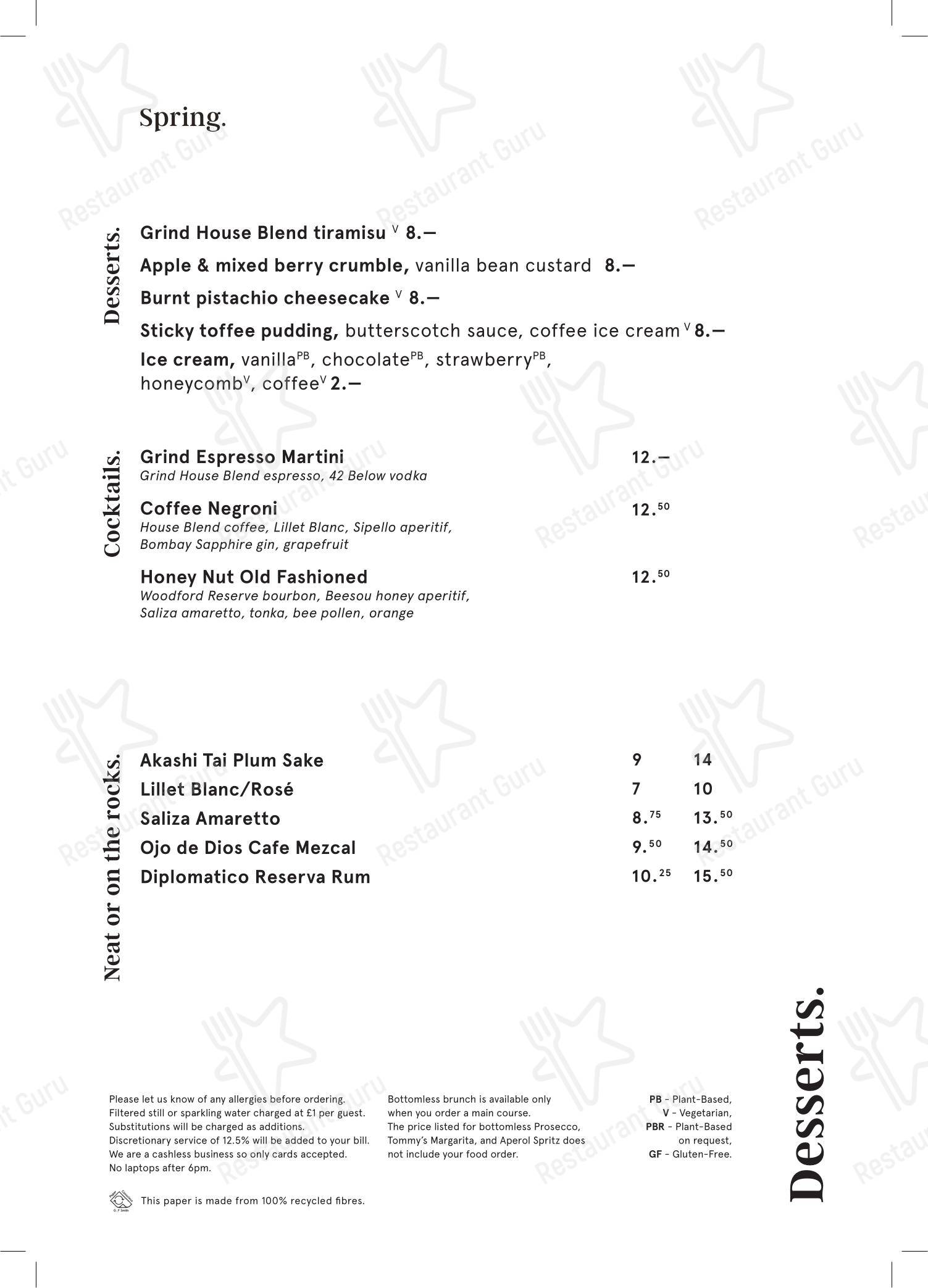 Takeaway Menu ресторана Grind в Манчестере