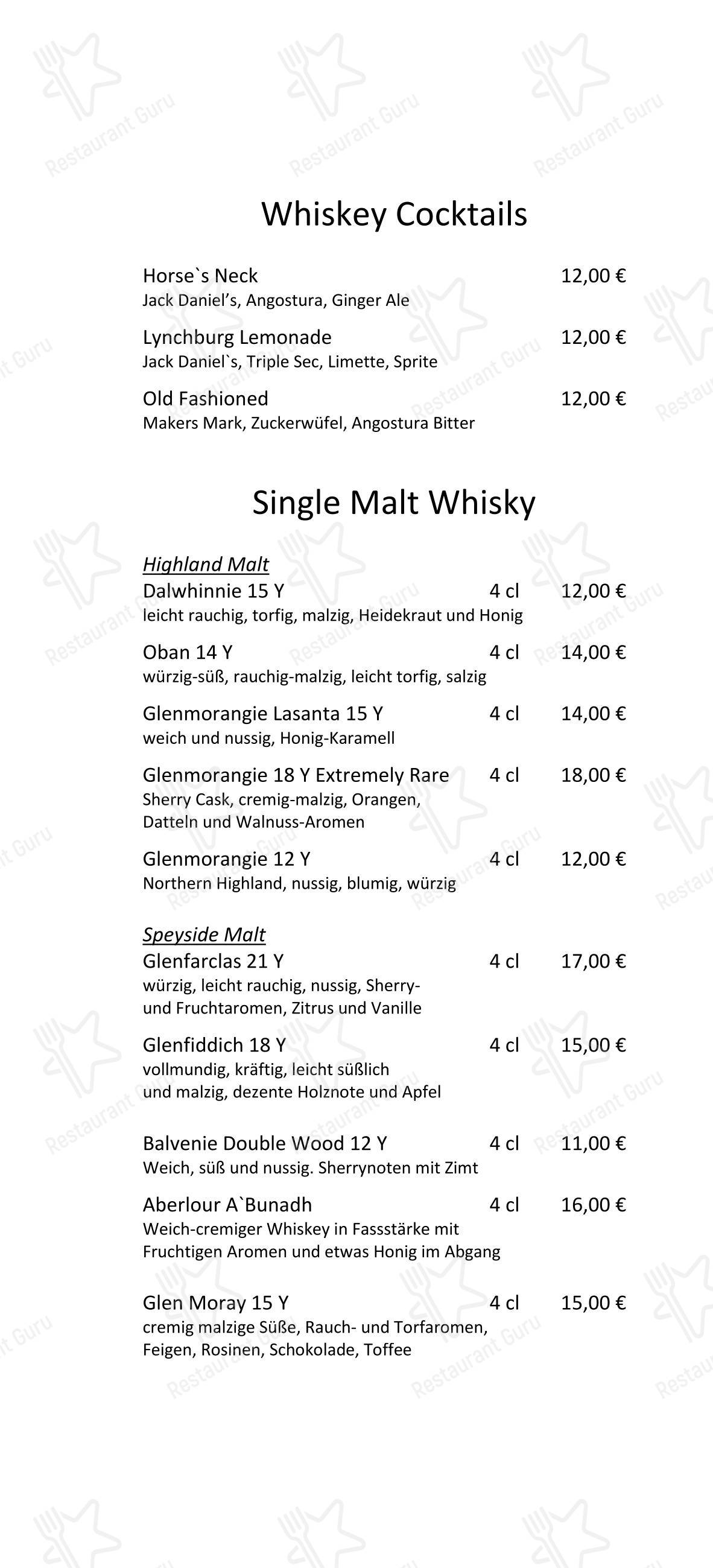 Меню паба и бара Kamin Bar